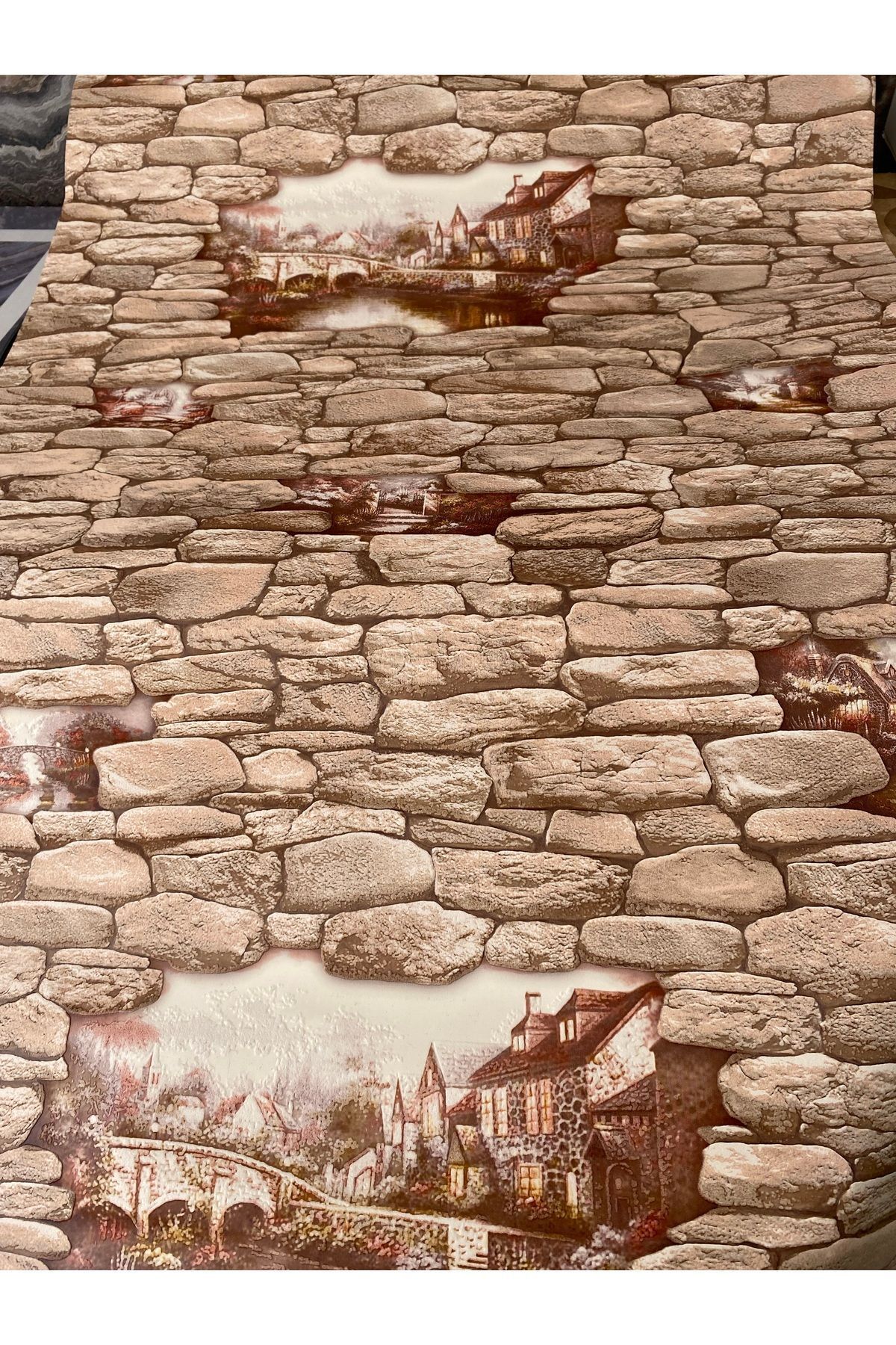 WALLPAPER manzara detaylı taş desen duvar kağıdı