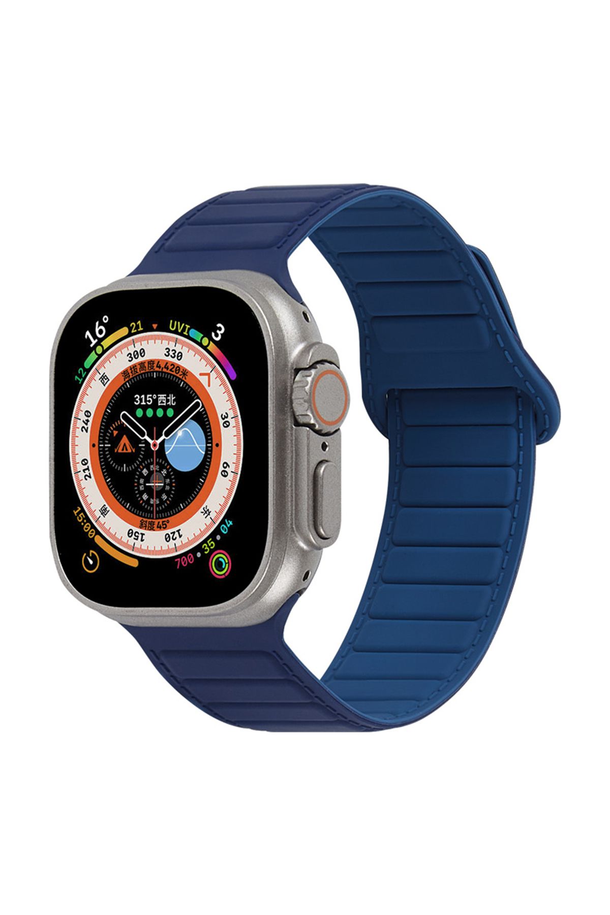 ShinyTECH Apple Watch Uyumlu Ultra Manyetik Silikon Kordon 42,44,45,49m Lacivert
