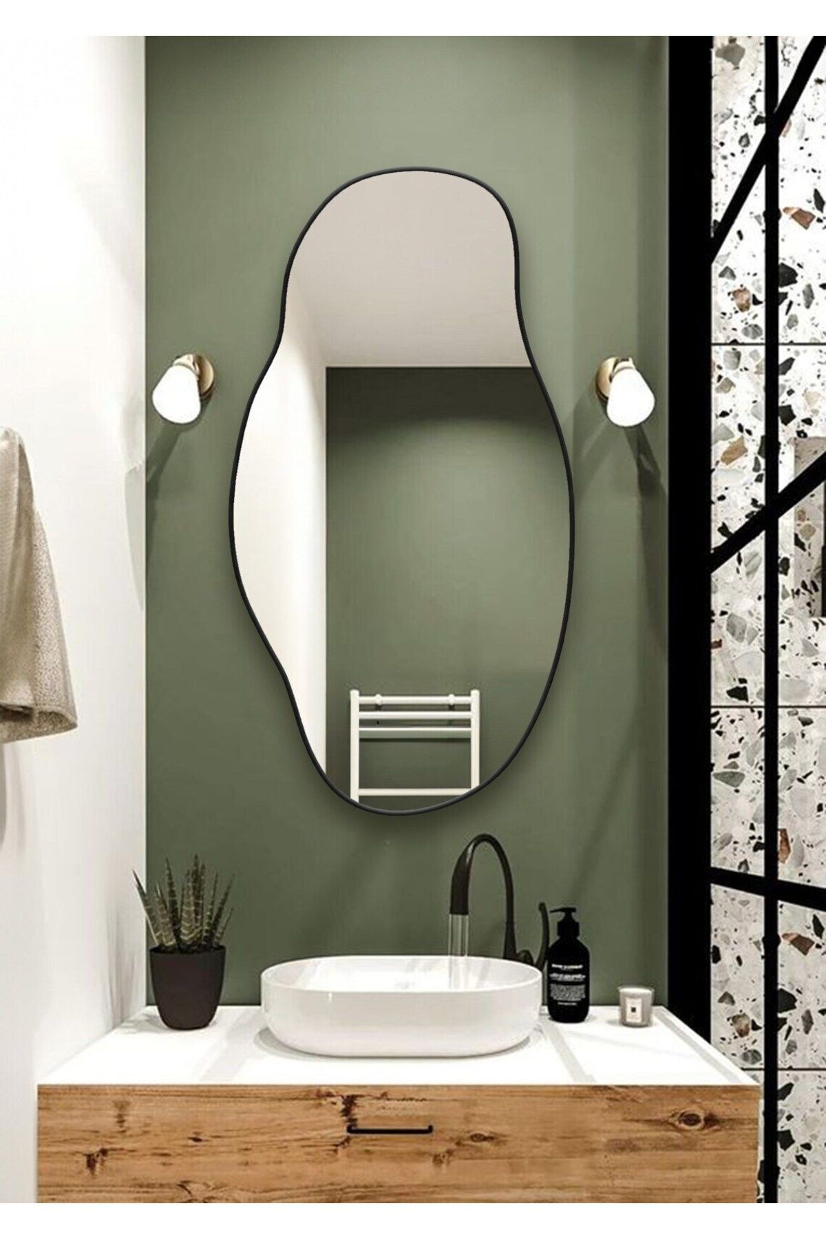 CG HOME Asimetrik75x40 Konsol, Dresuar, Tuvalet Aynası ''siyah''. 1.kalite Şişecam Ayna
