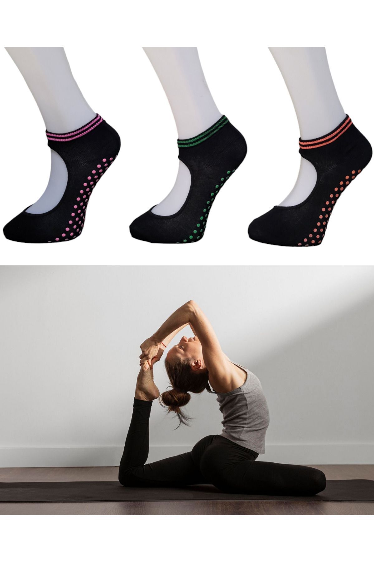 Fanilam 3 Çift Kadın Kaymaz Taban Pilates Ve Yoga Çorabı