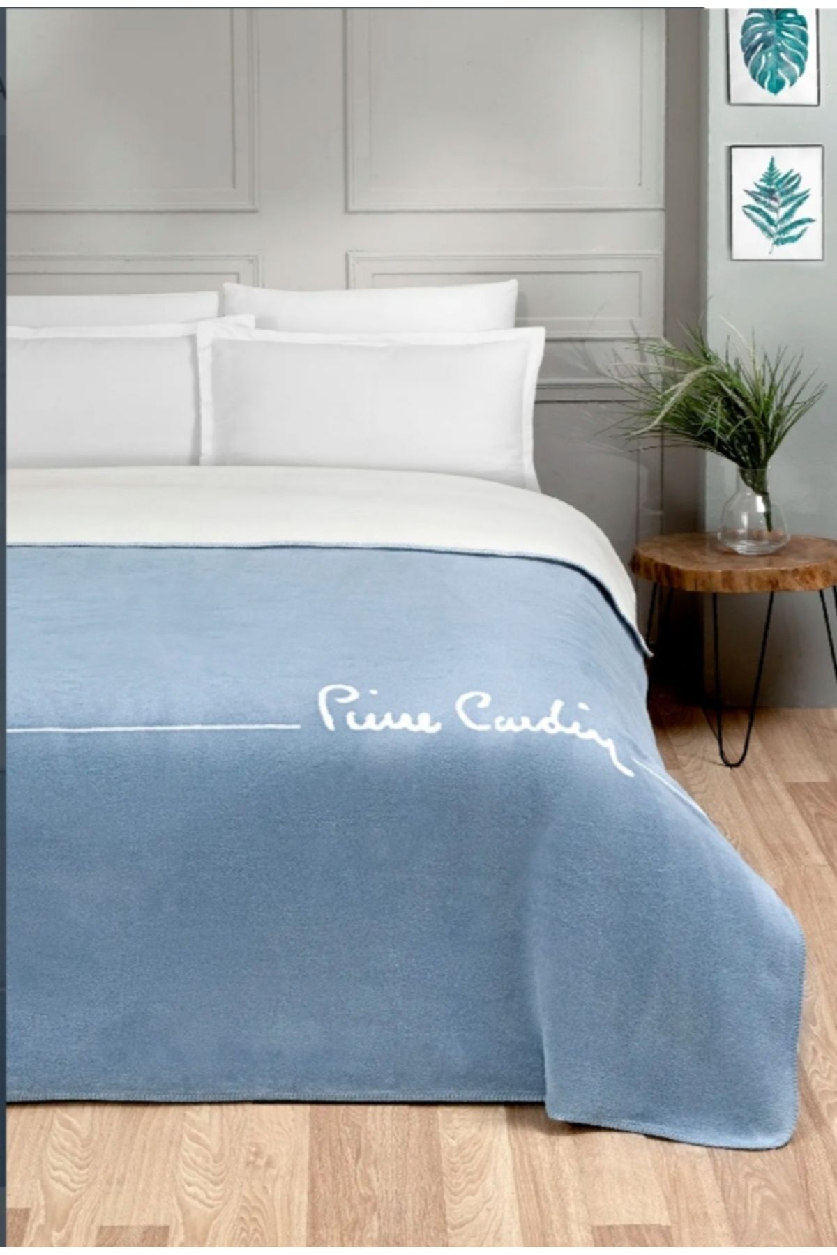 Pierre Cardin Pamuk Battaniye Tek Kişilik Logo Mavi
