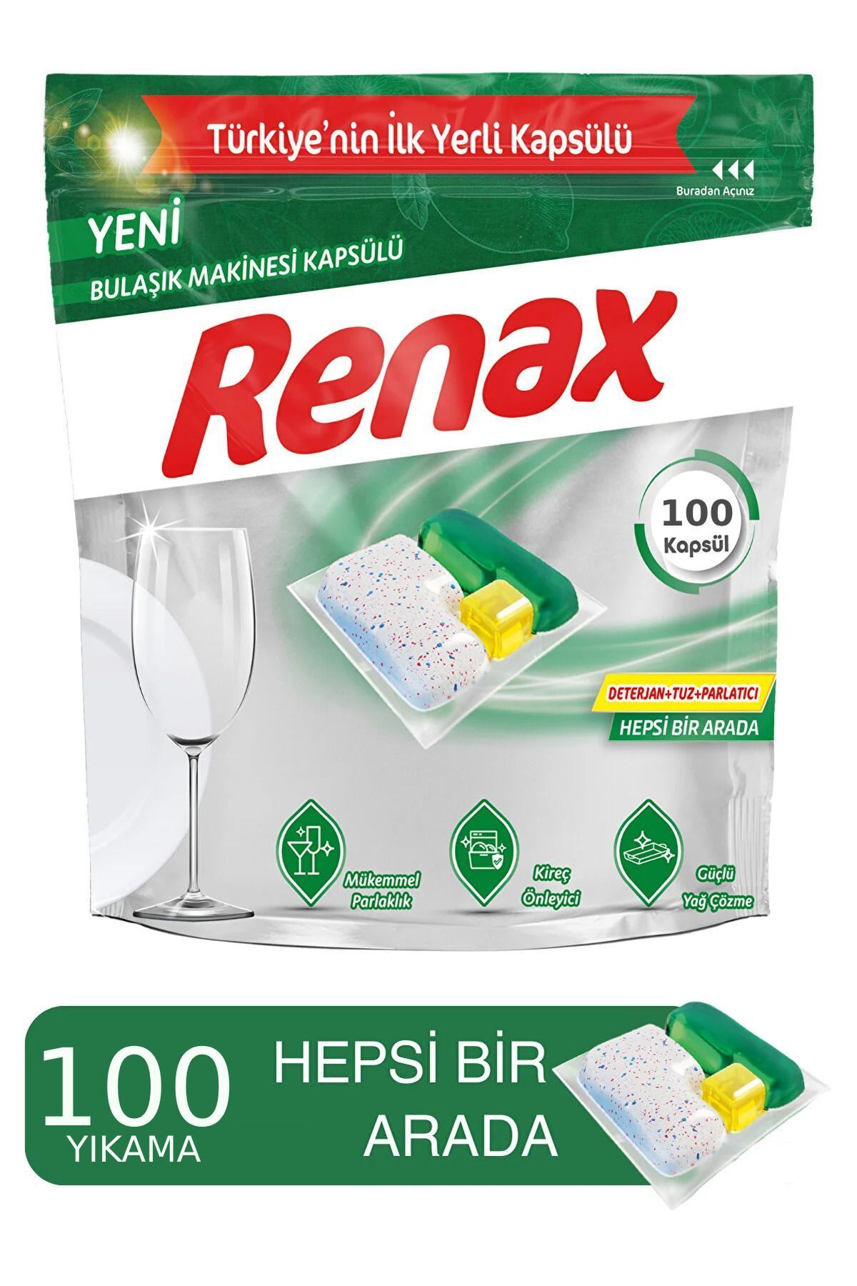 RENAX Bulaşık Makinesi Kapsülü Hepsi Bir Arada 100 lü %100 Yerli Ürün