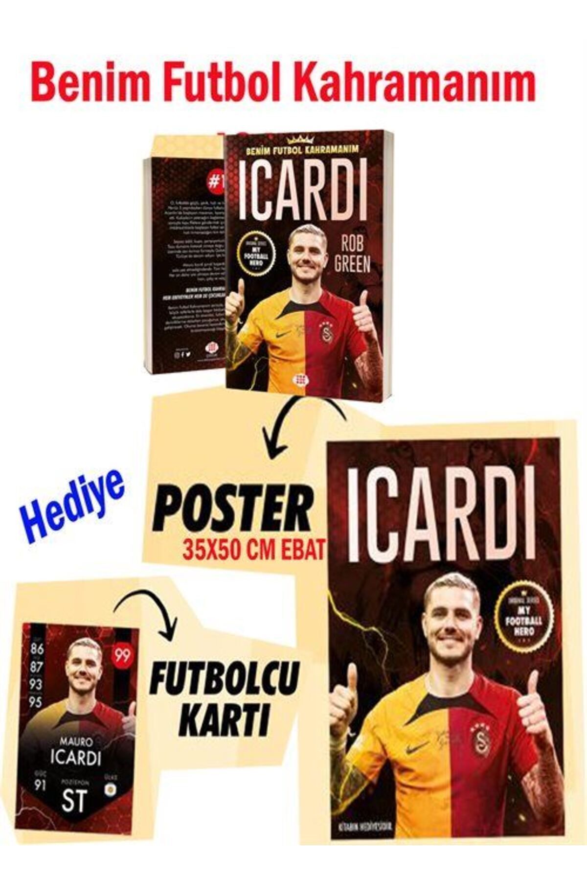 Dokuz Yayınları Icardi Benim Futbol Kahramanım / 35x50 cm Ebat Poster ve Futbolcu Kartı Hediye