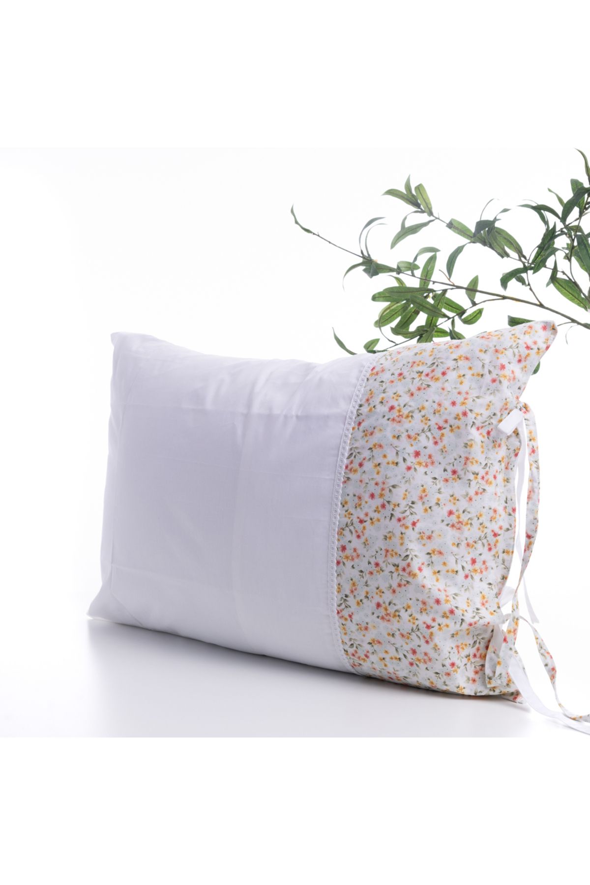 Bimotif Çiçek desenli yastık kılıfı, 50x70 cm, Su Yeşili