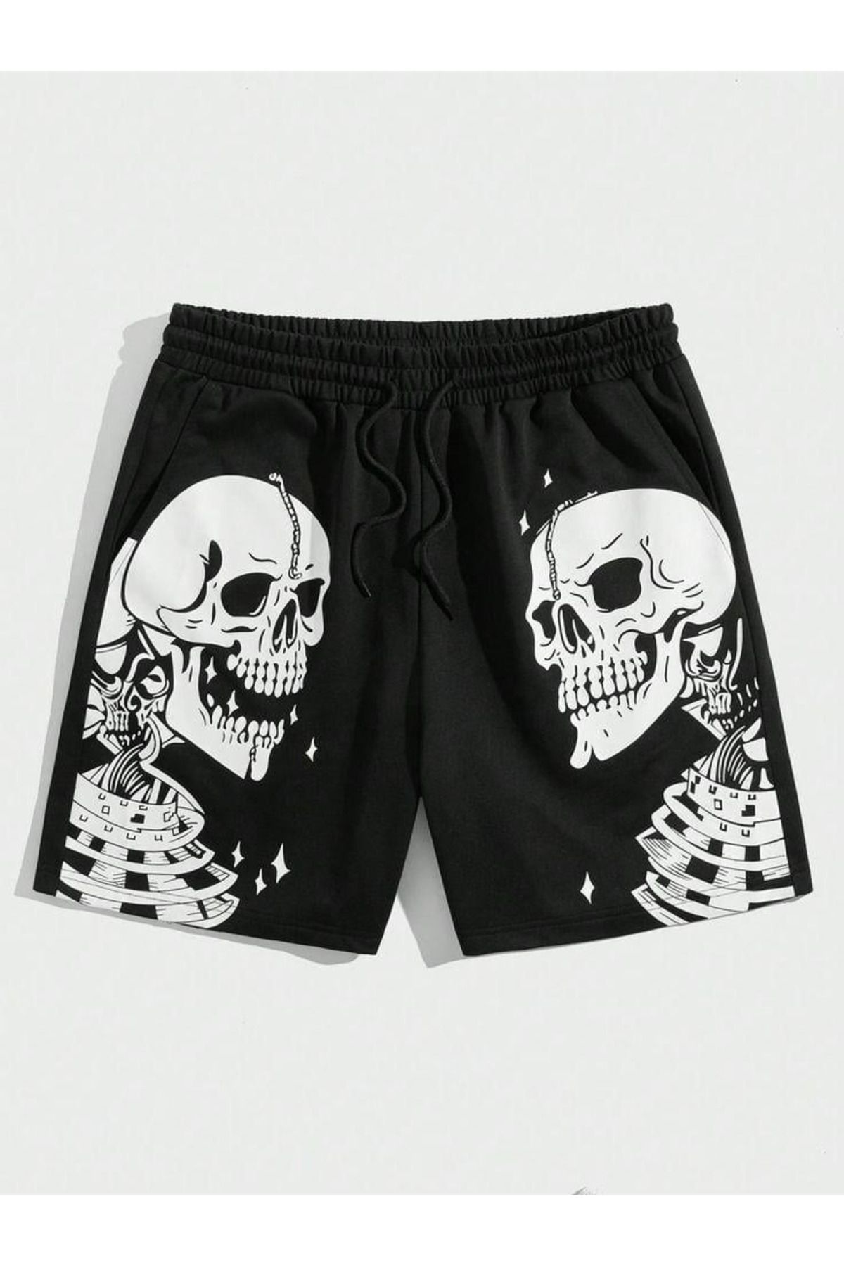 Gofeel Y2k Skeleton Baskılı Unisex Oversize Şort