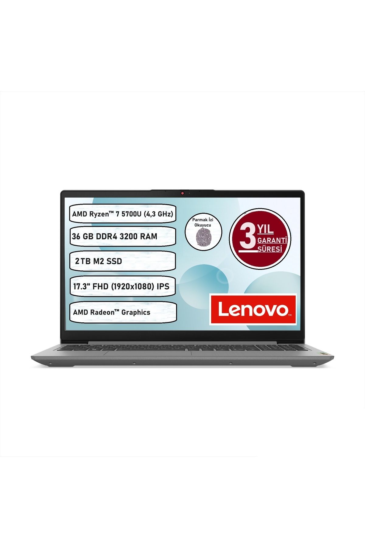 LENOVO Ideapad 3 17ALC6 Amd RYZEN7-5700U 36 GB 2 TB SSD Freedos 17.3" Taşınabilir Bilgisayar