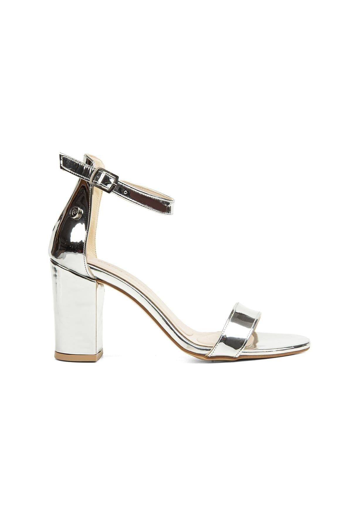 Pierre Cardin Bilek Bağcıklı Bantlı Gümüş - Kadın Topuklu Ayakkabı