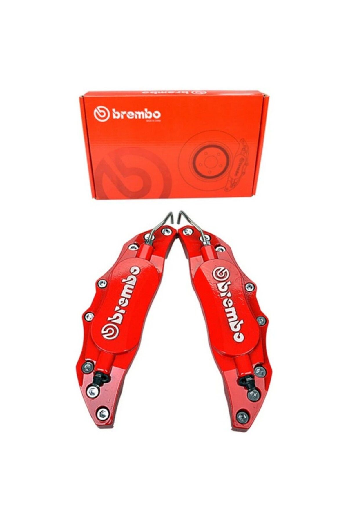Otobestto Brembo Metal Jant Kaliper Kapağı Kabartma Yazılı Jant Braketi 2li Set Krom Kırmızı