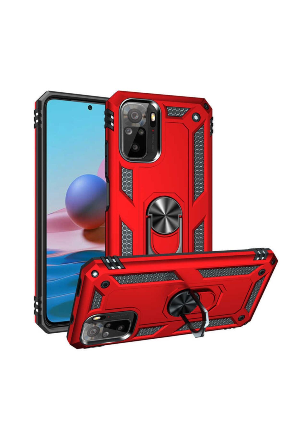 Fibaks Xiaomi Redmi Note 10s Kılıf Military Armor Ring Case Yüzüklü Standlı Tank Koruma Zırh Silikon Vega