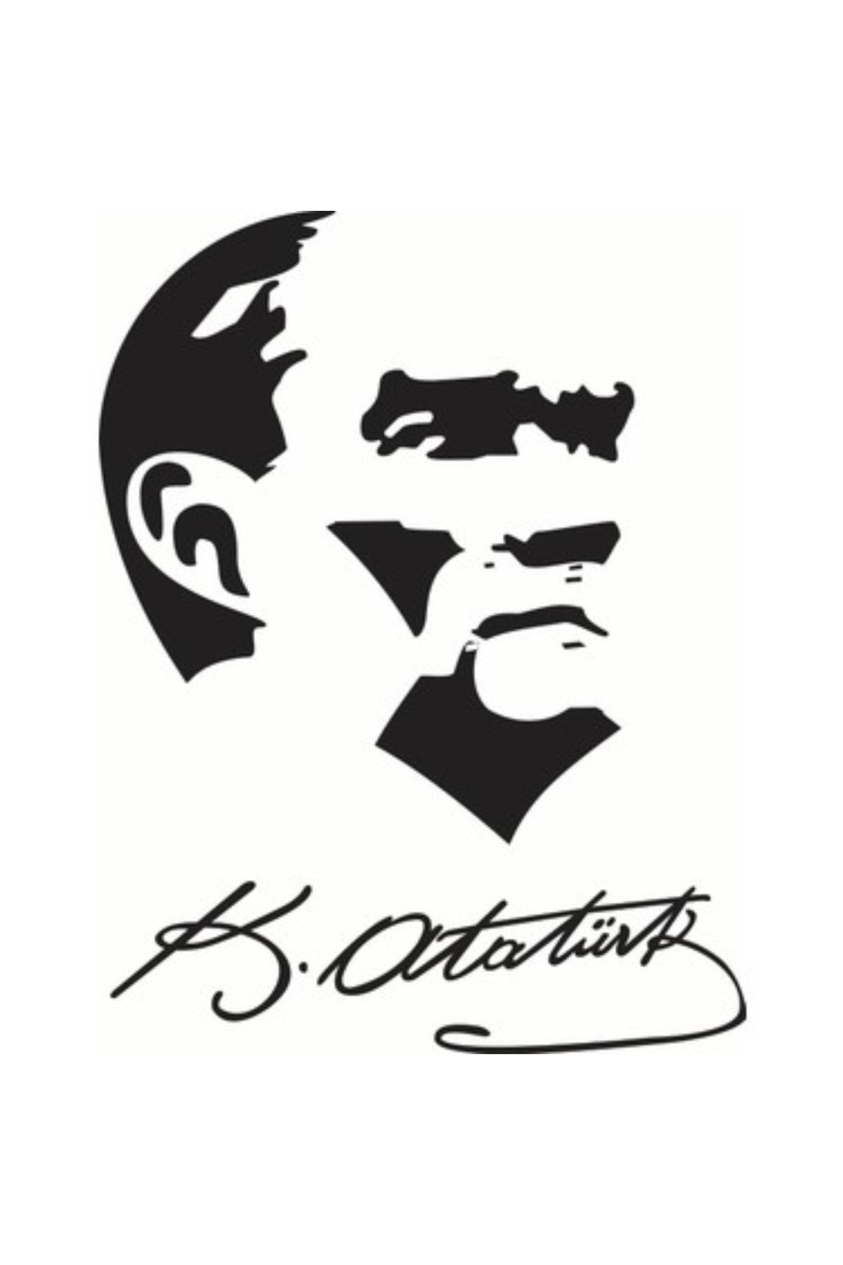 Baskı Madeni Gazi Mustafa Kemal Atatürk Silueti, Imza Sticker (15 Cmx15cm)