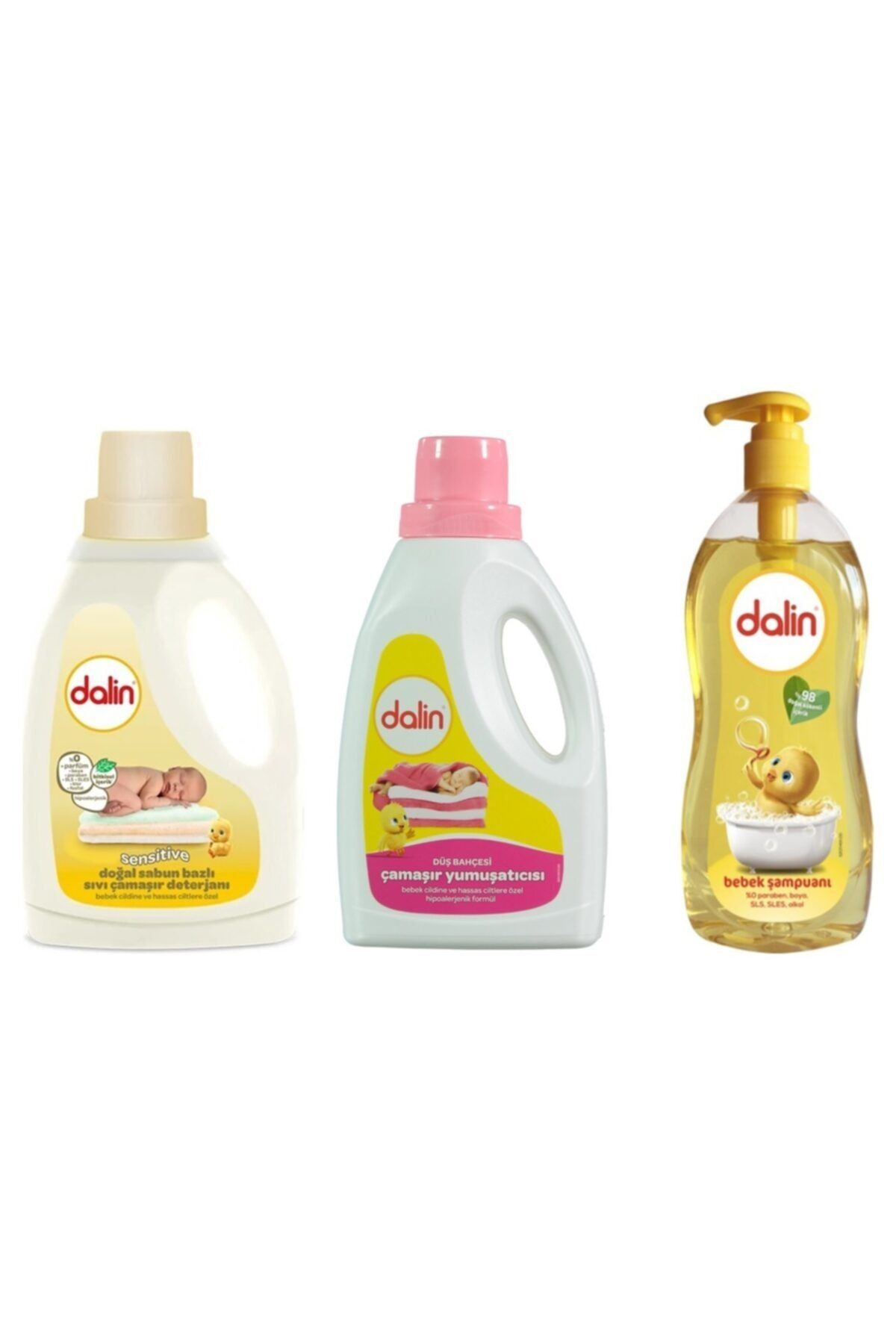 Dalin Dalın Sabun Bazlı Sıvı Deterjan 1500 Ml + Dus Bahcesi Yumusatıcı 1500 Ml+ Bebek Sampuanı 900 Ml