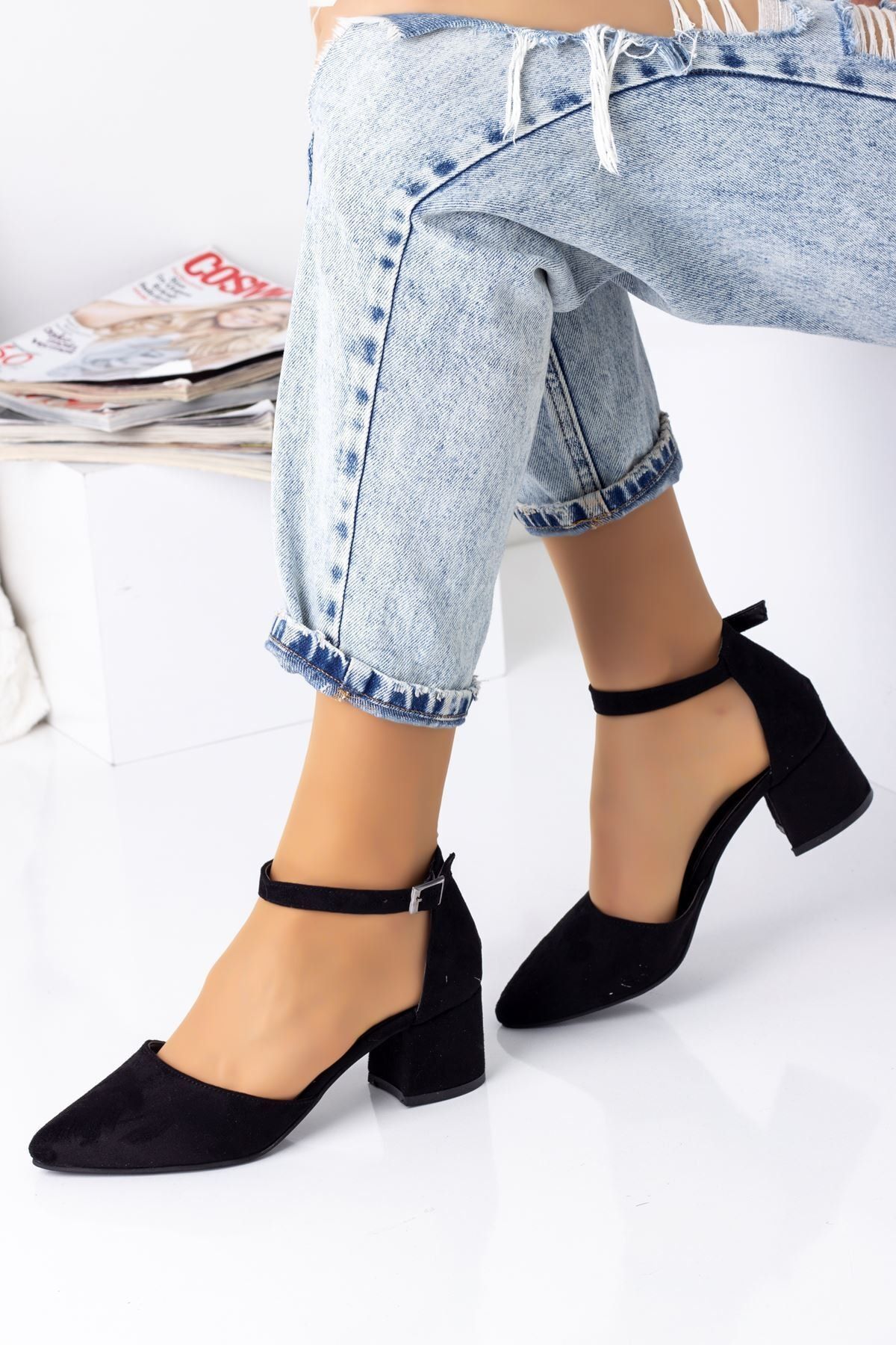 LAL SHOES & BAGS Bilekten Bağlamalı Bayan Topuklu Ayakkabı-s. Siyah
