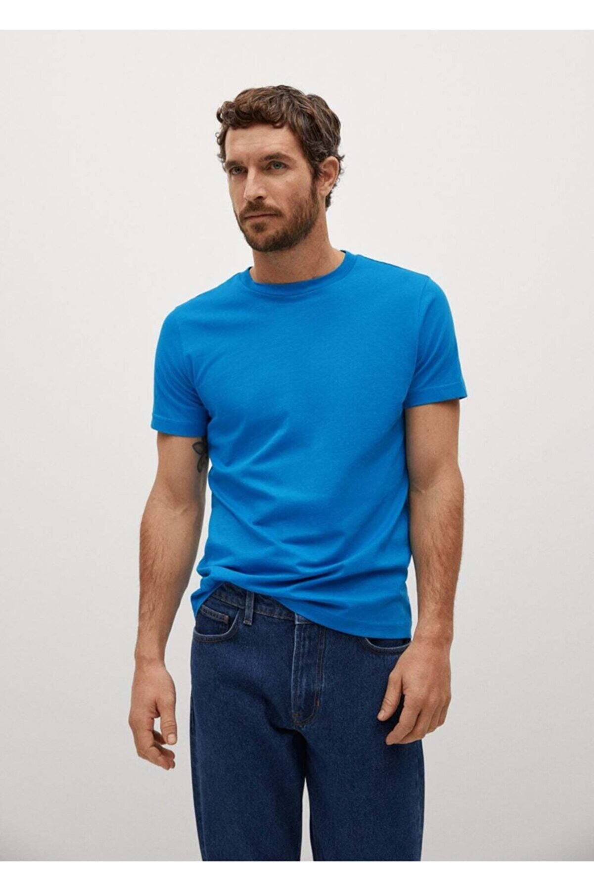 MANGO Man Erkek Mavi Sürdürülebilir Pamuklu Tişört