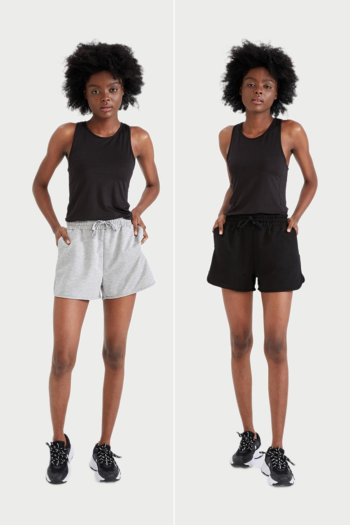 Defacto Kadın Siyah Cep Detaylı Beli Bağcıklı 2'Li Relax Fit Mini Şort U8183AZ21SM