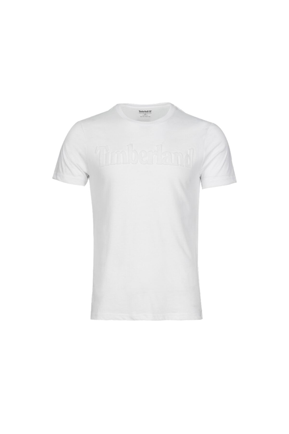 Timberland Erkek Beyaz Üç Boyutlu Baskılı Logo Kısa T-Shirt Slim Fit