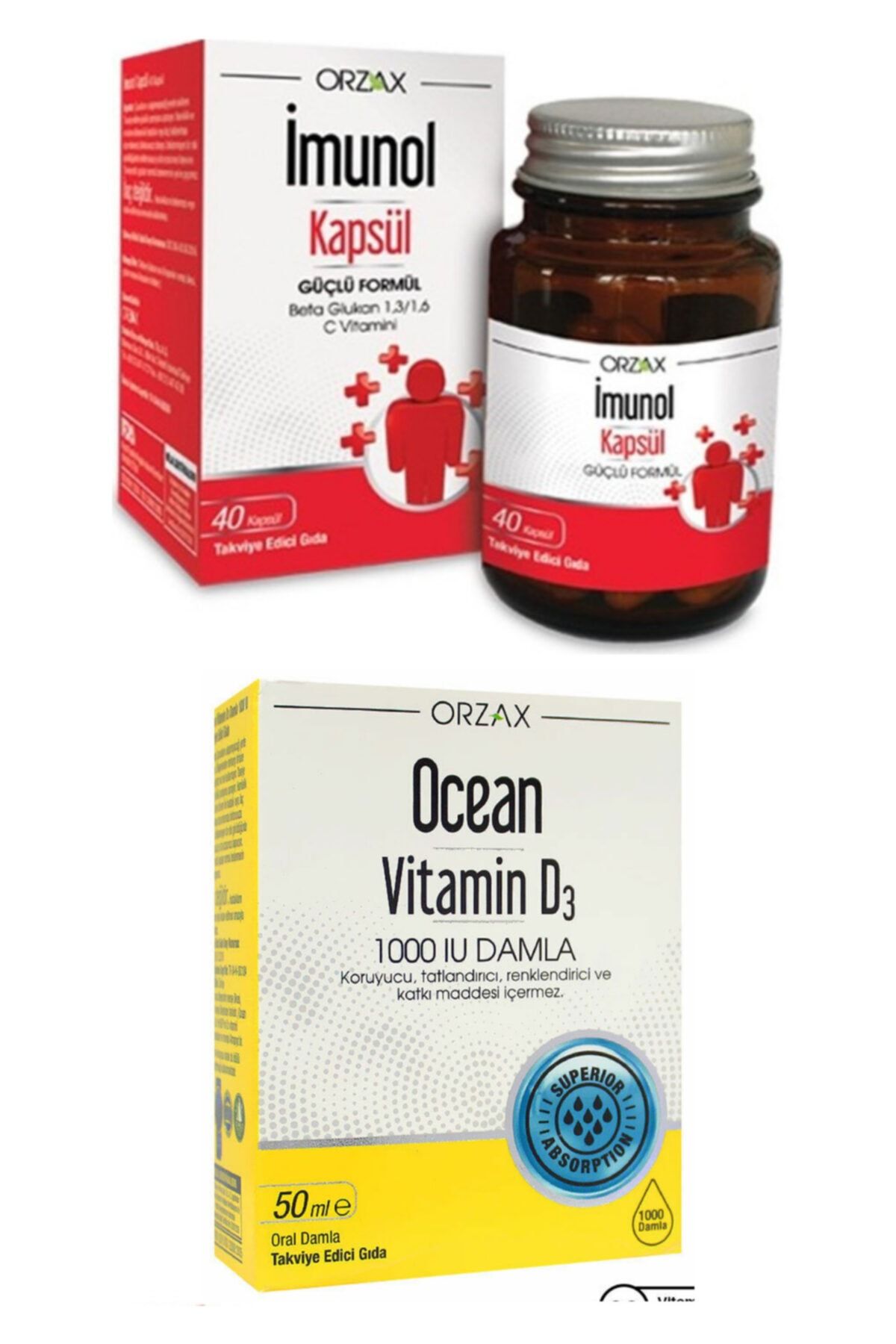 İMUNOL Imunol 40 Kapsül ve  Ocean Vitamin D3 1000ıu Damla 50 ml