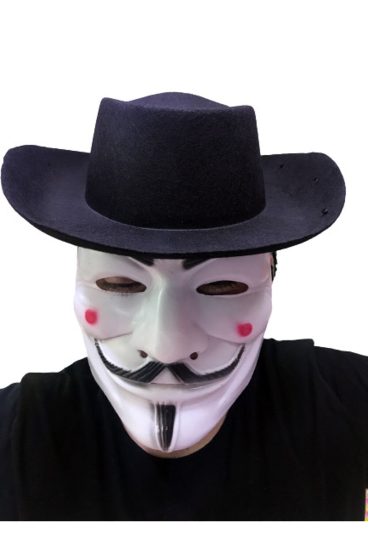 LAUREL DREAM Siyah Renkli Delikli Çocuk Boy Vendetta Şapkası Ve Vendetta Maskesi