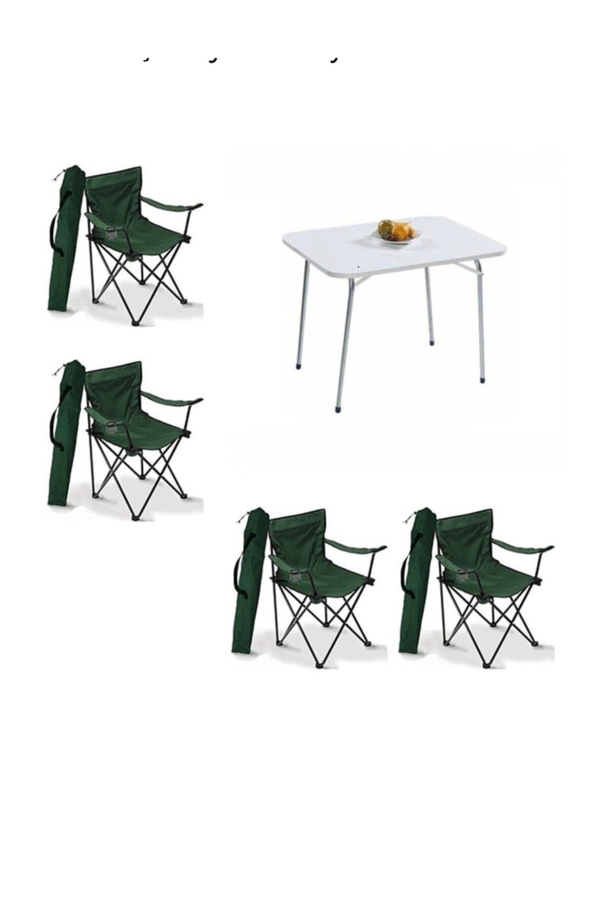 Mocca Style 60x80 Katlanır Beyaz Masa+ 4 Adet Yeşil Rejisör Sandalyesi Katlanır, Sandalye Piknik Plaj Sandalyesi