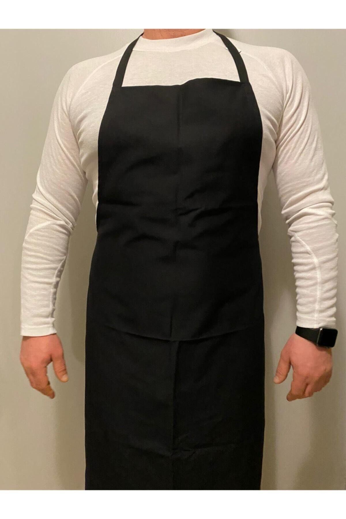 Umut Tekstil Unisex Siyah Mutfak Garson Aşçı Şef Boydan Askılı Servis Önlüğü