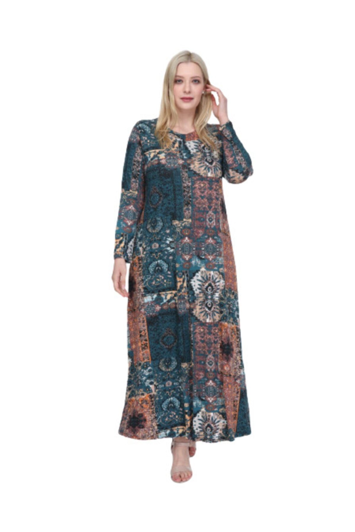ŞENZADE Kadın Viskon Kumaş Baskı Desen Büyük Beden Elbise
