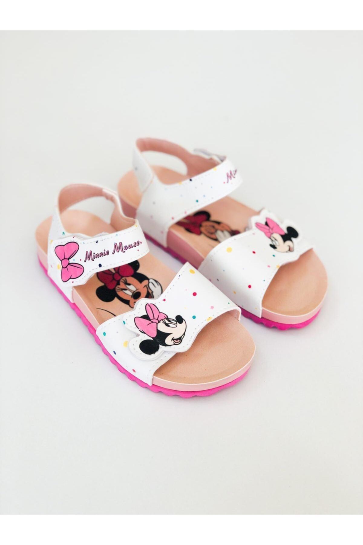Ponchiq Minnie Mouse Baskılı Beyaz Sandalet