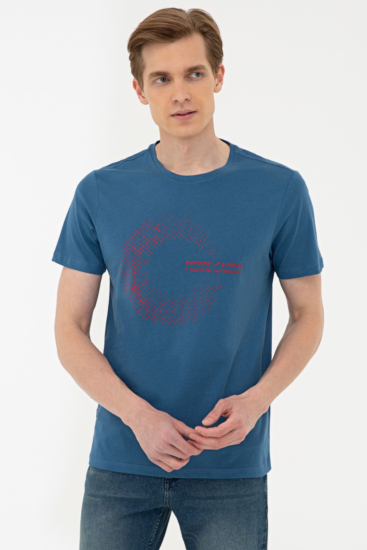 Pierre Cardin Mavi Slim Fit Bisiklet Yaka T-Shirt