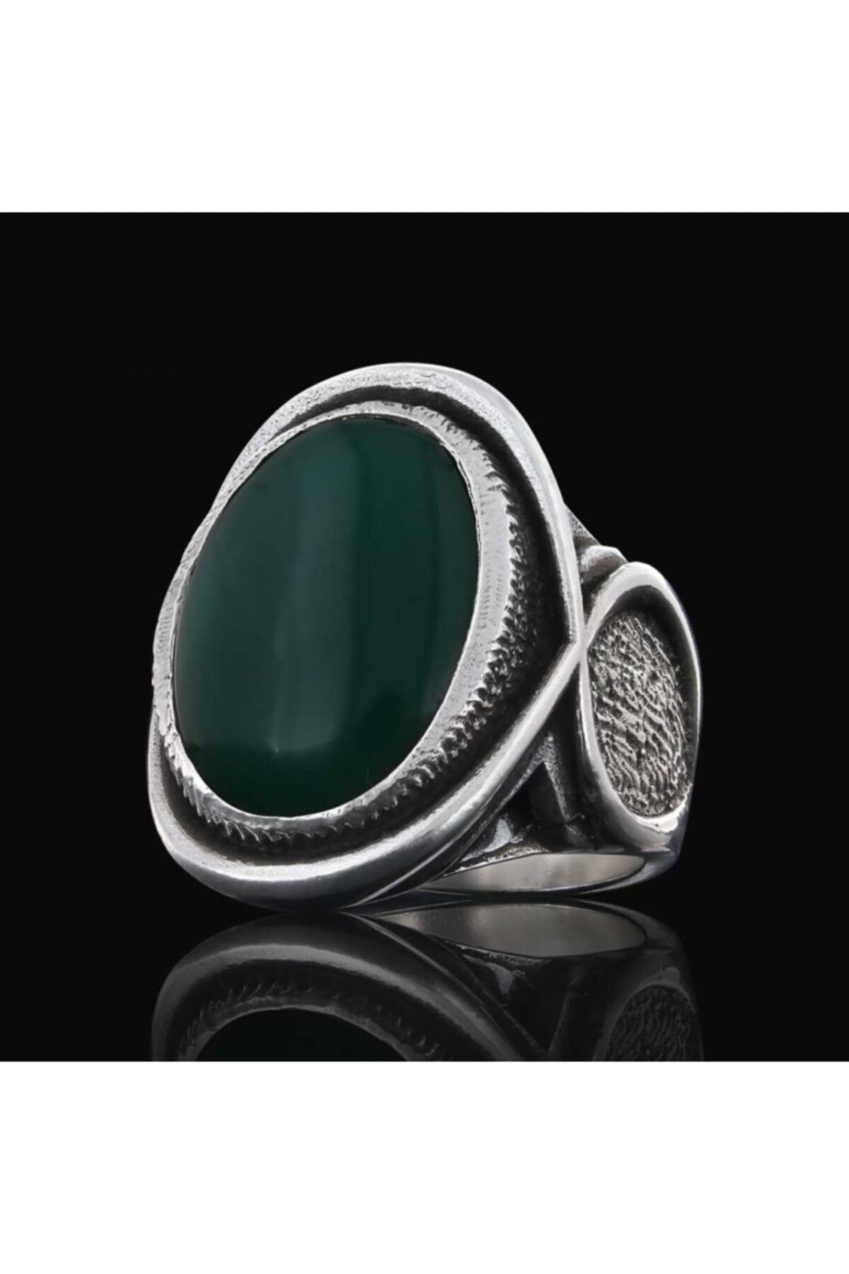 ELMAS İŞ Özel Tasarım 925 Ayar Gümüş Yeşil Akik Taşlı Koleksiyon Yüzük