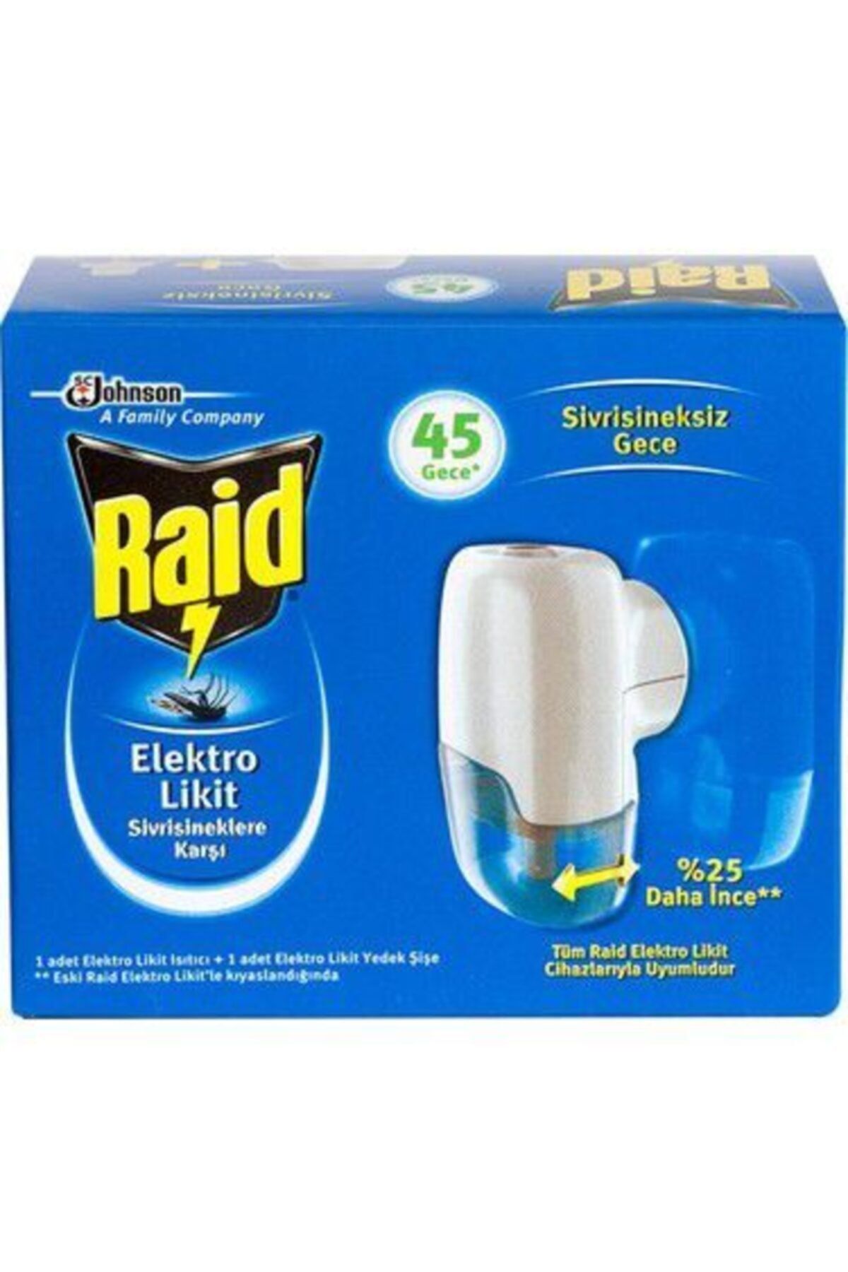 Raid Sivrisineklere Karşı 45 Gece Elektro Likit Cihaz + 1 Yedek