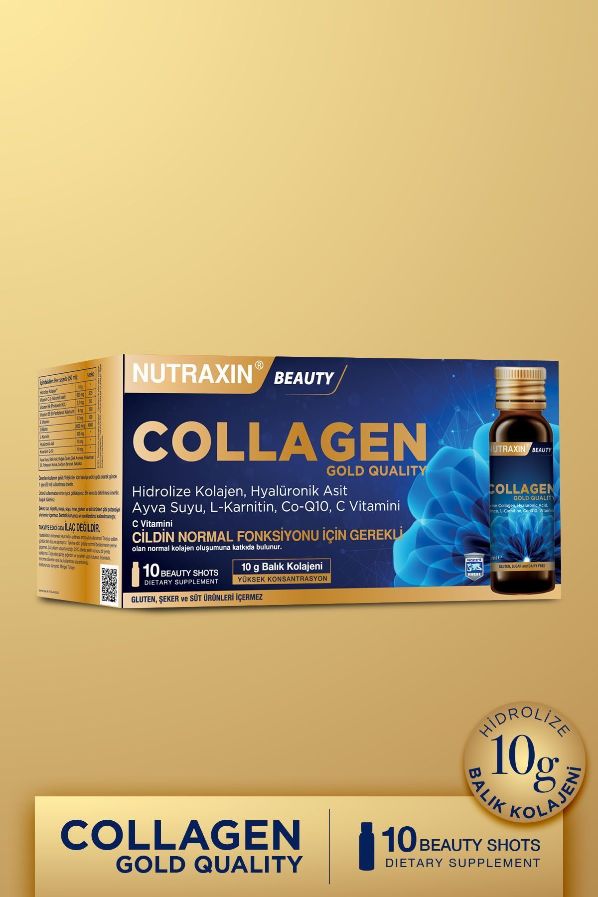 Nutraxin Gold Collagen 10 Adet 50 ml Likit - Kolajen, Hyalüronik asit, Koenzim Q10