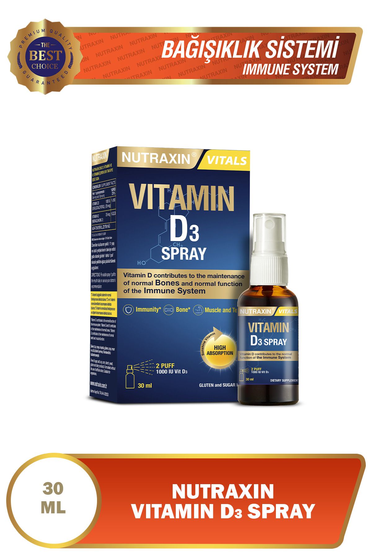 Nutraxin Vitamin D3 Sprey 1000 Iu 30 ml
