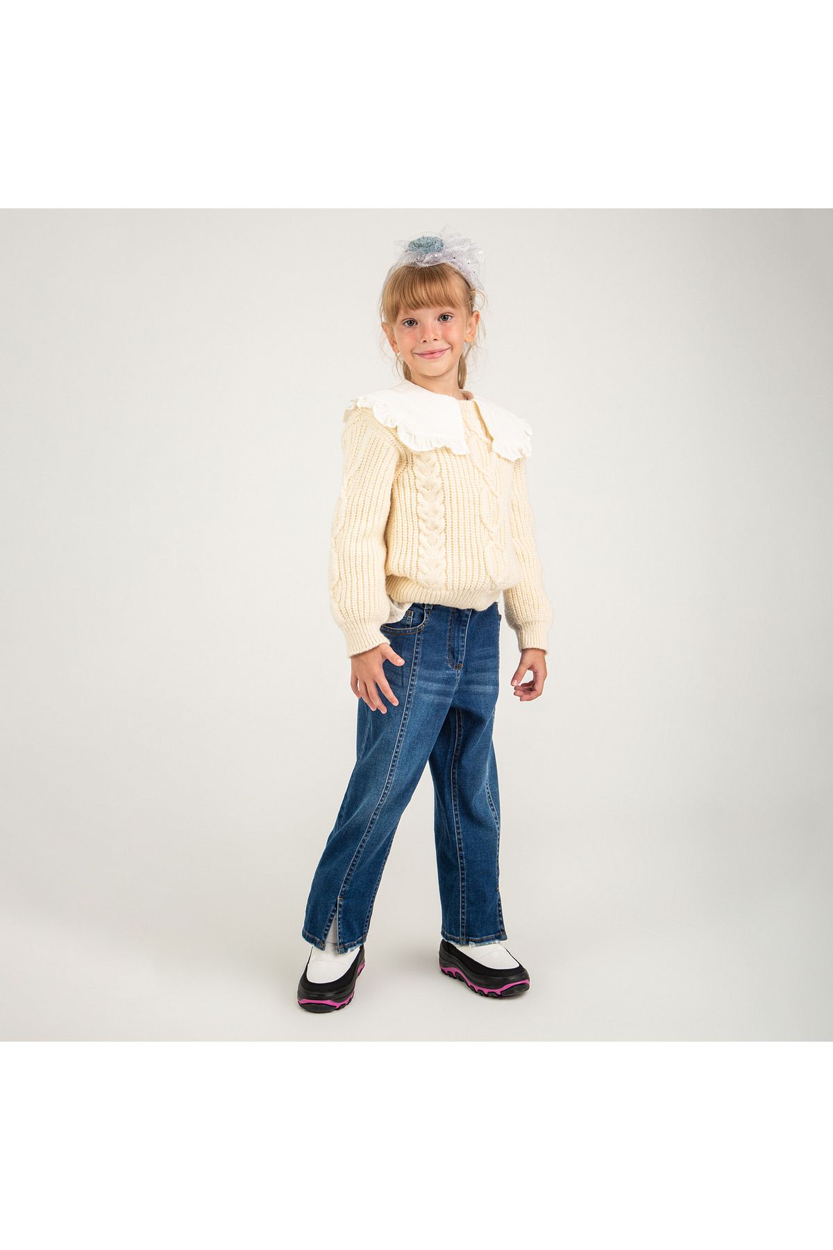 Panço Kız Çocuk Yırtmaçlı Kot Pantolon