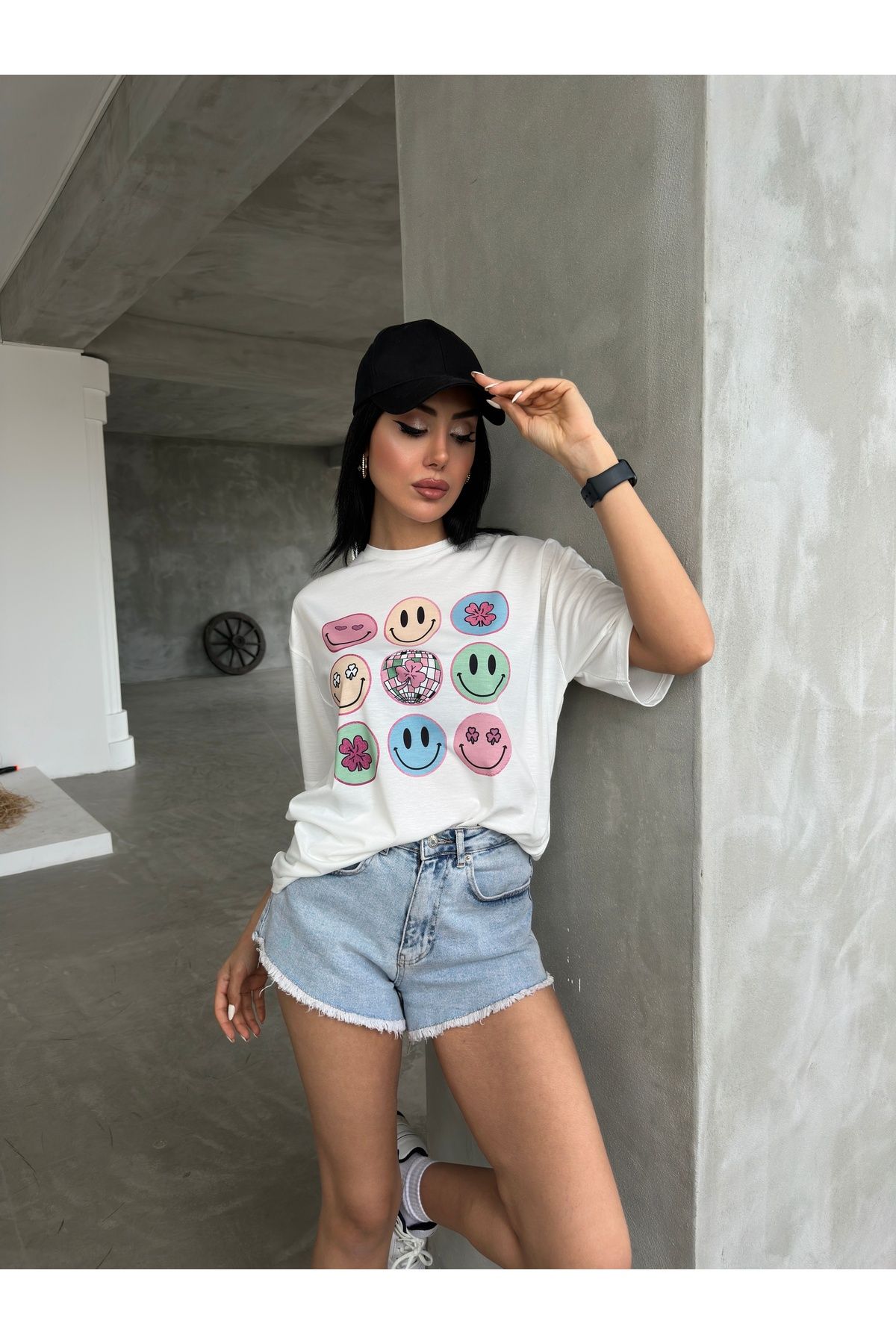 Fiori Emoji Baskılı Basic T-shirt