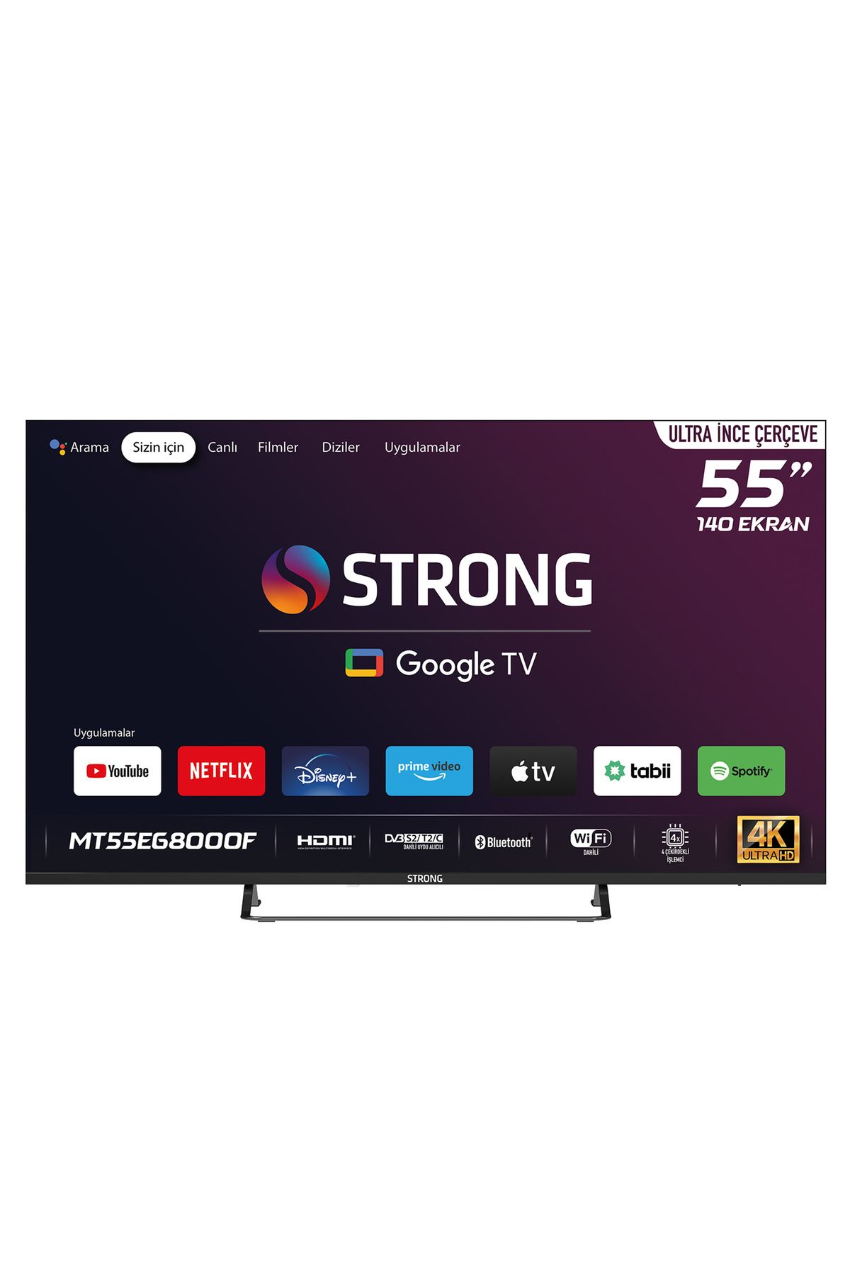Strong MT55EG8000F 55" 140 Ekran 4K Ultra HD Dahili Uydu Alıcılı Google TV - Ultra İnce Çerçeve