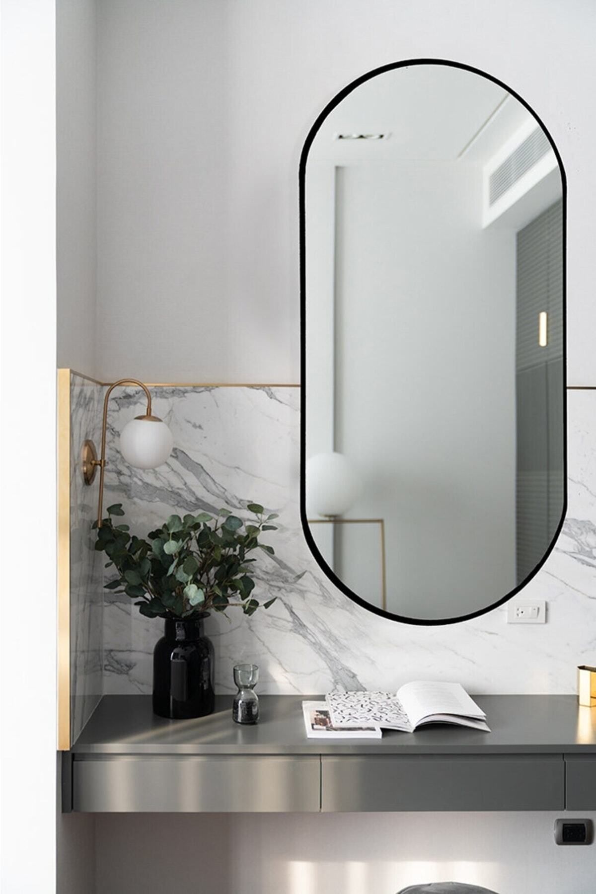 CG HOME Model Alfa Dekoratif Ayna Duvar Aynası Konsol Aynası Mdf 90cm X 50 Cm Elips Ayna