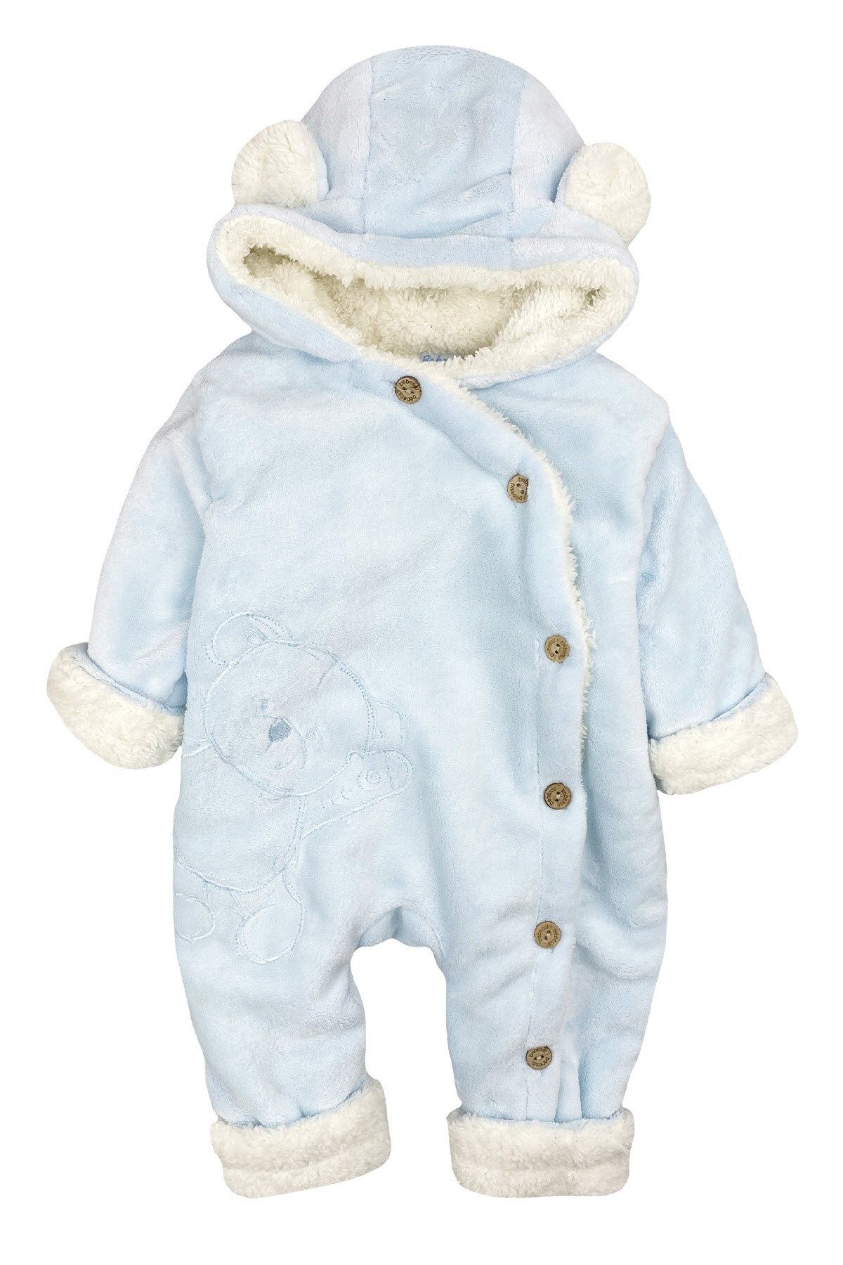 Bebessi Hello Bear Kapüşonlu Bebek Dış Tulum Buz Mavi