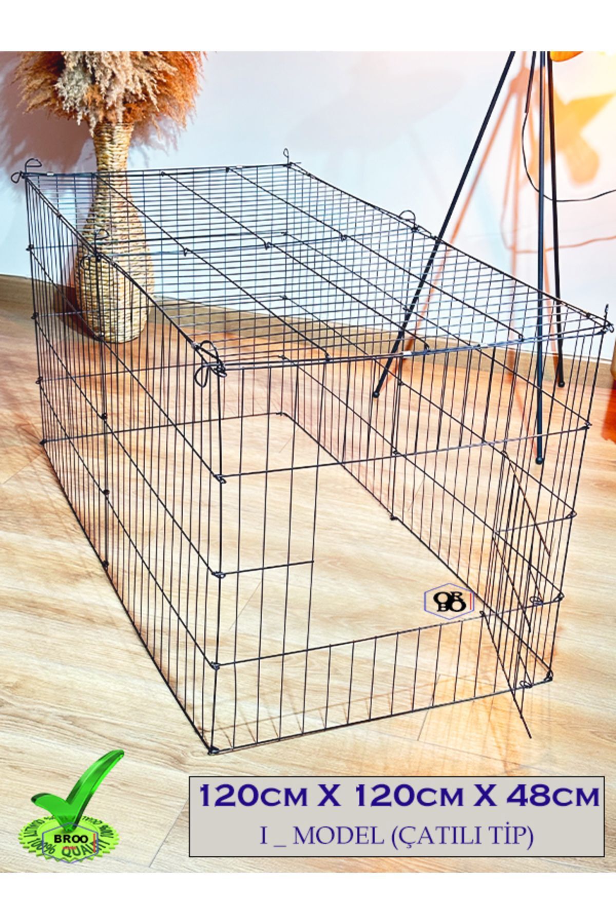 ORBO Köpek Kedi Çiti Kafesi 120cmx60cmx48cm I Tip Oyun Eğitim Alanı 8 Parça Panel Çit Siyah