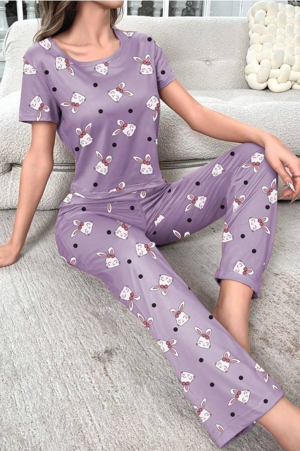 Cesur Kadın Kısa Kol Pijama Takımı PurpleRabbit