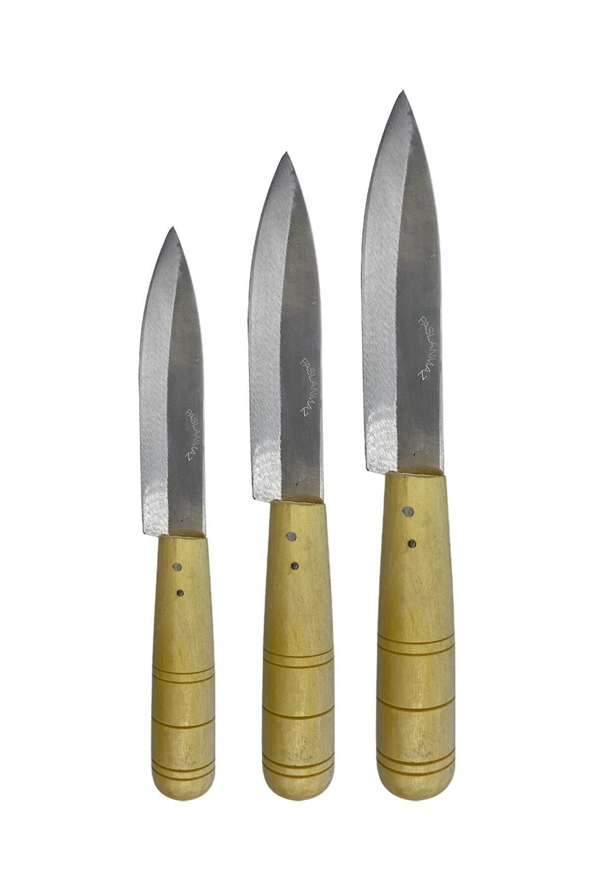 GÜZELYÜZ AVM Antakya Bıçağı Naim Bıçak Ahşap Saplı Mutfak Bıçağı 18cm/22cm/26cm 3 Adet Set Keskin Kalite 1.sınıf