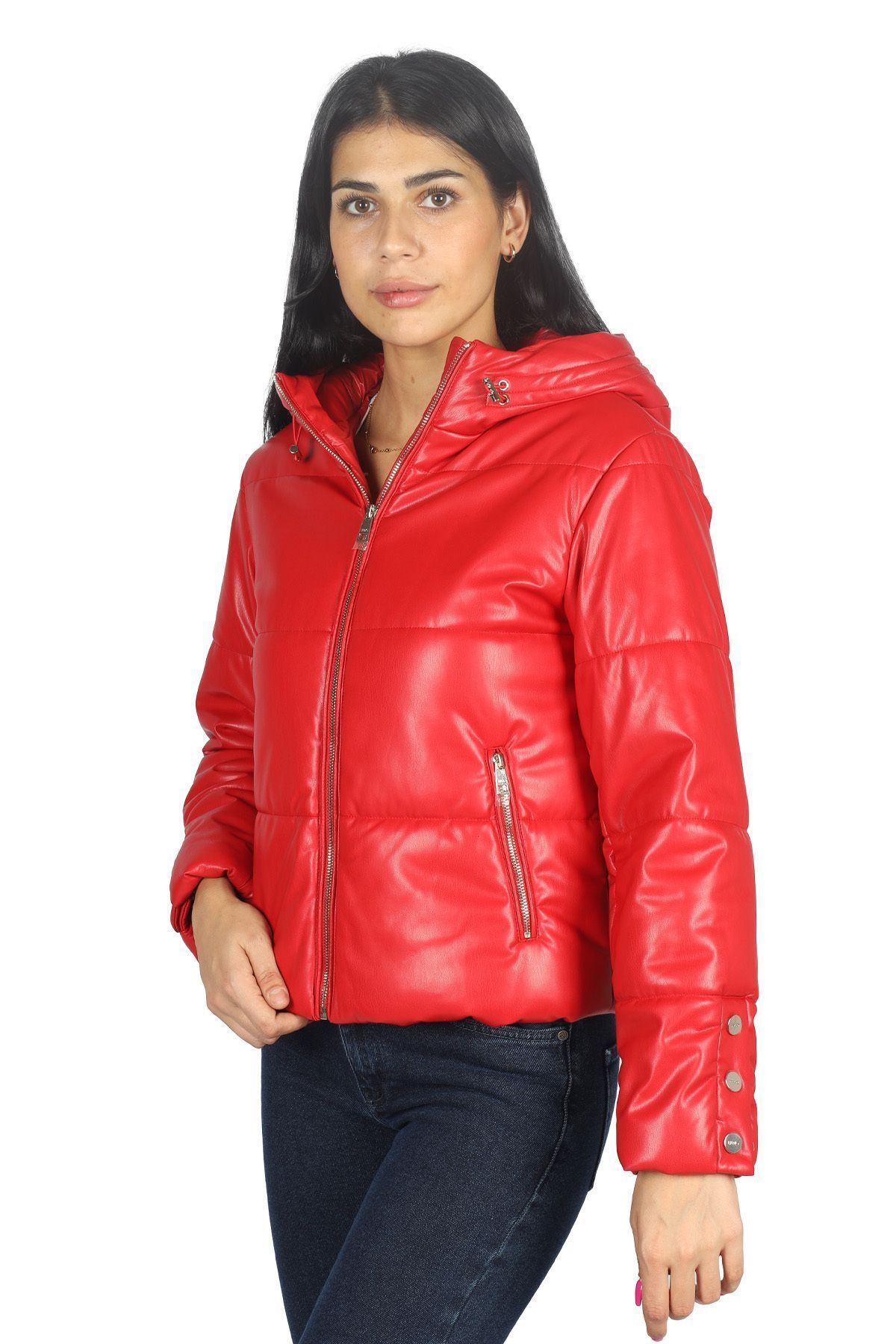 Liu Jo Kadın Kapşonlu Yaka Marka Detaylı Fermuarlı Şişme Kırmızı Ceket MF3068E0392-91757