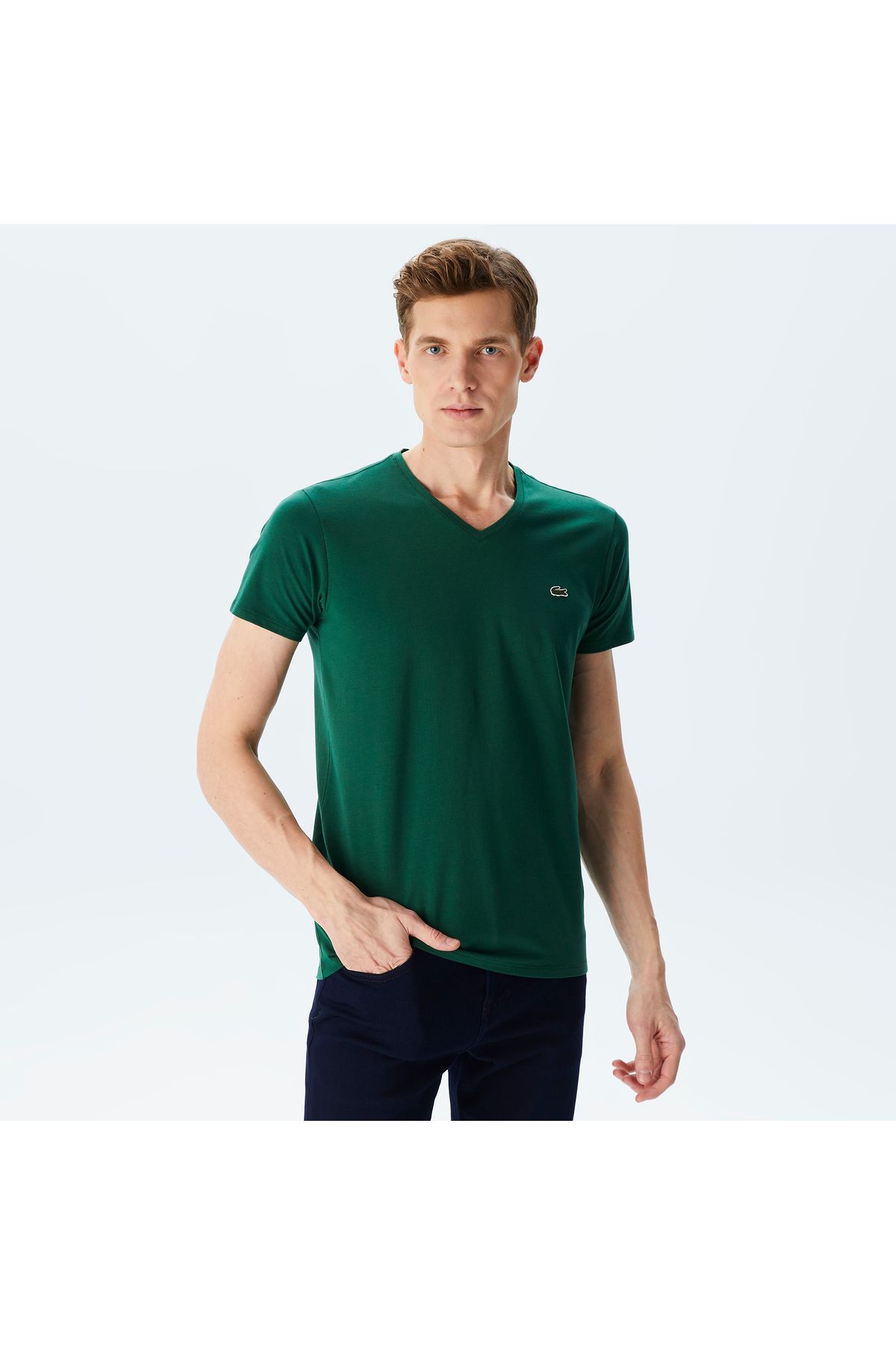 Lacoste Erkek Slim Fit V Yaka Yeşil T-shirt