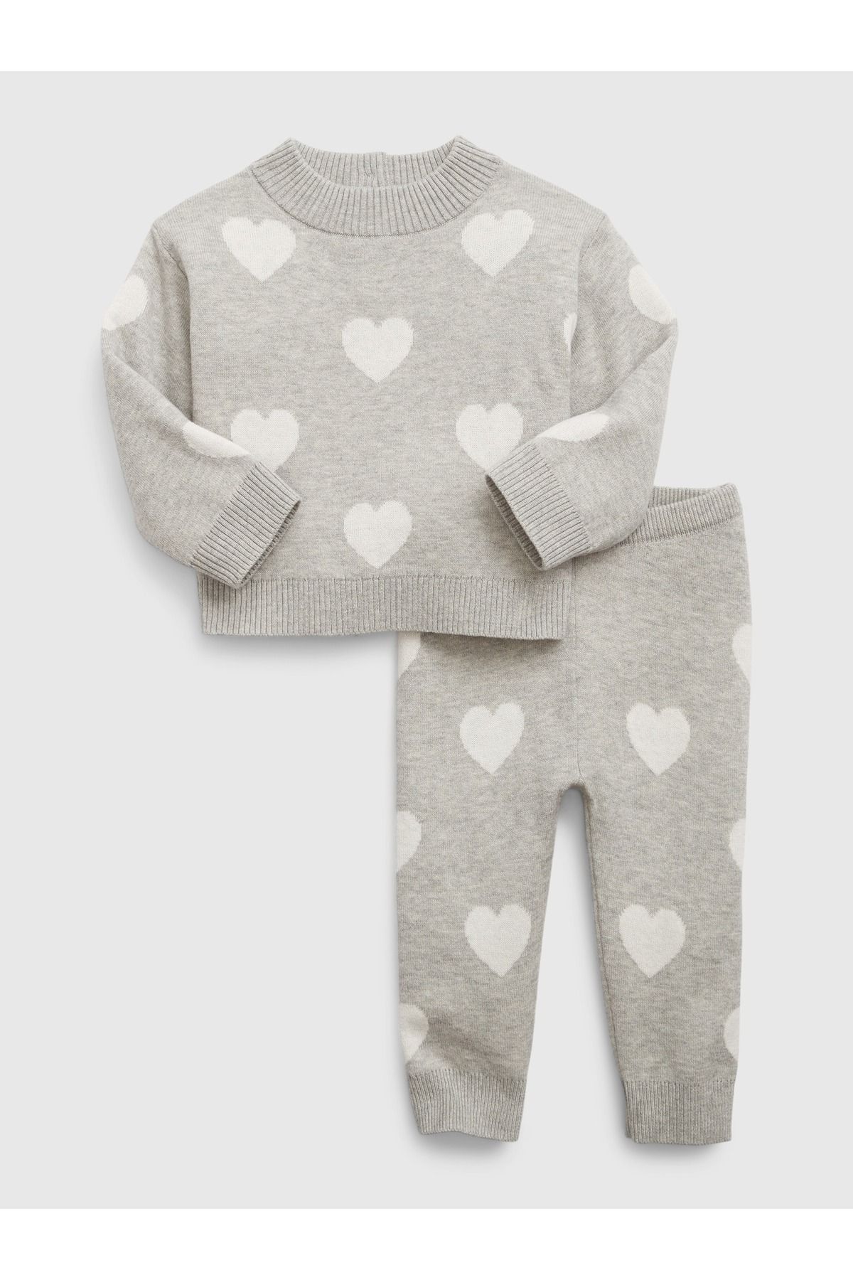 GAP Kız Bebek Gri Kalp Desenli Outfit Set