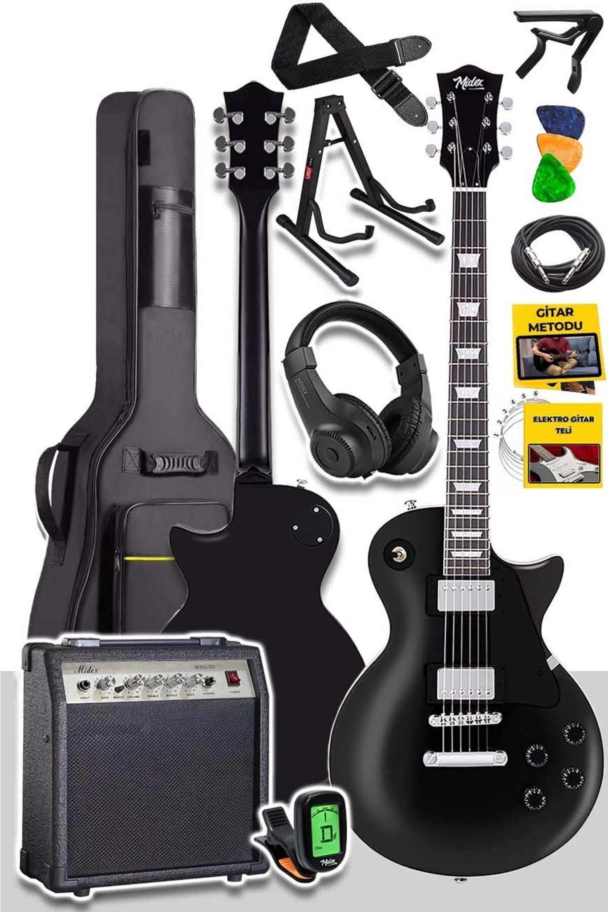 Midex Grx-200bk-30-amp Les Paul Kasa Elektro Gitar Seti 30 Watt Gainli Amfi Ve Full Set (H-H)
