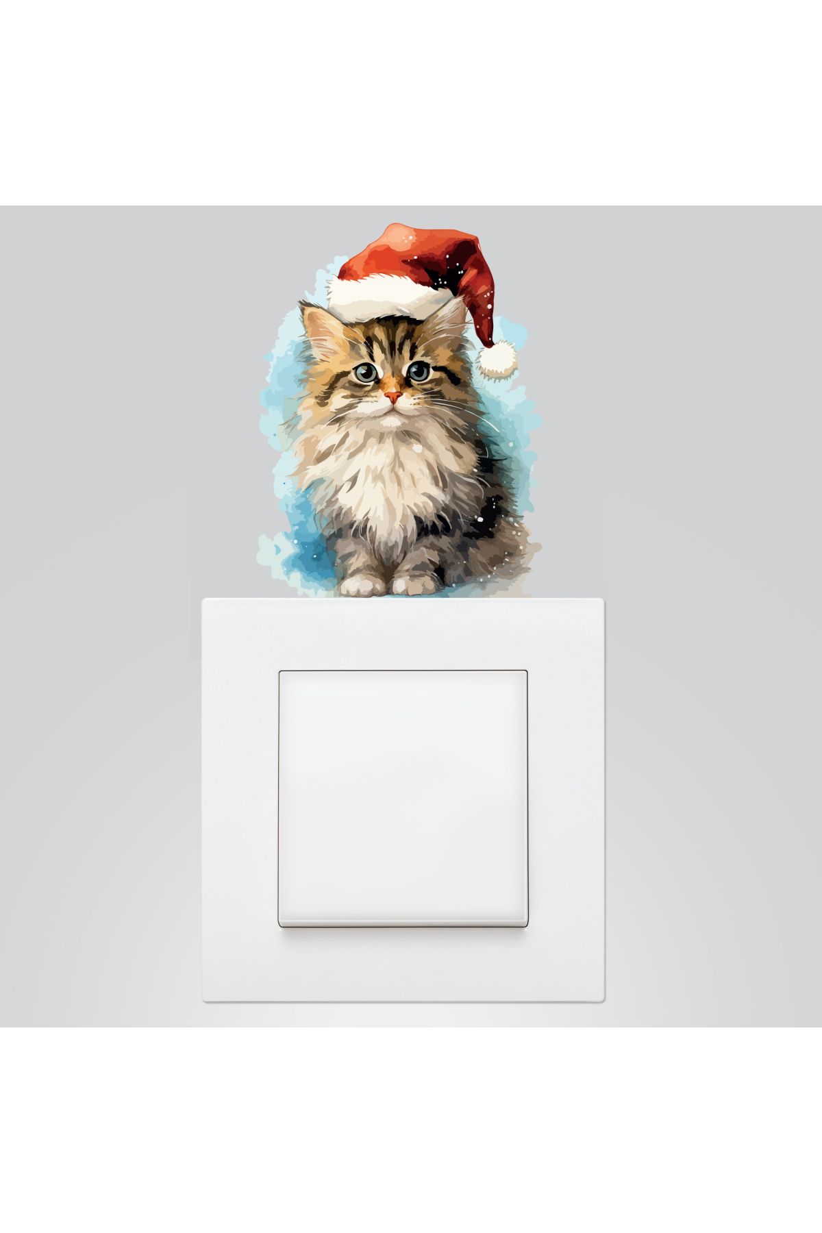 Bimotif Yılbaşı Priz Sticker 9x12 Cm, Noel Şapkalı Kedi 5 Adet