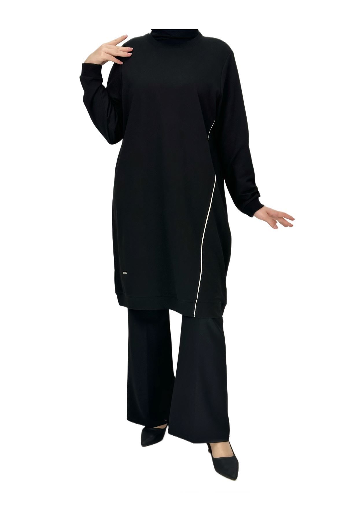 ottoman wear OTW7088 Biyeli Uzun Yandan Fermuarlı Tunik Siyah