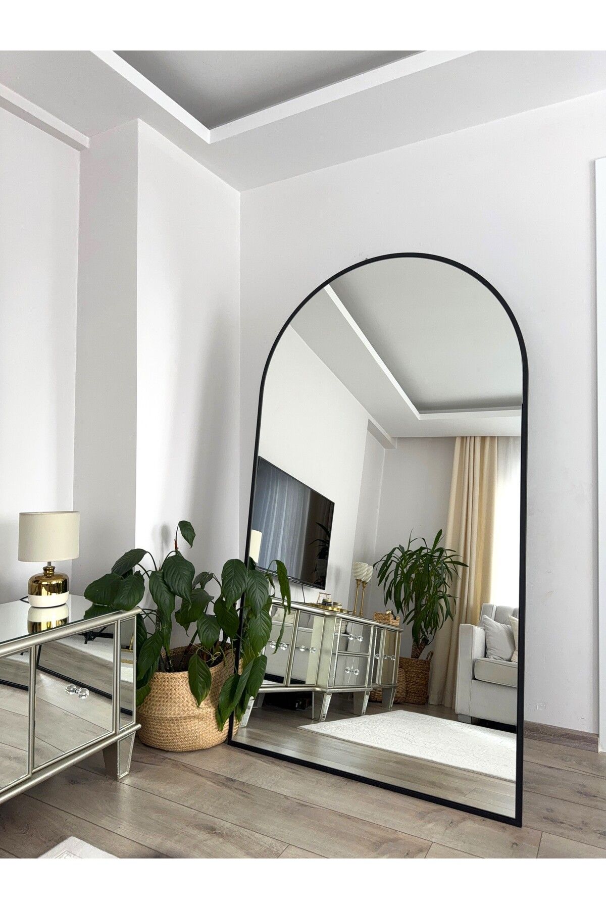 EFFE YAPI DEKOR Siyah Metal Çerçeveli 180x100 Cm Ayaklı Oval Boy Aynası