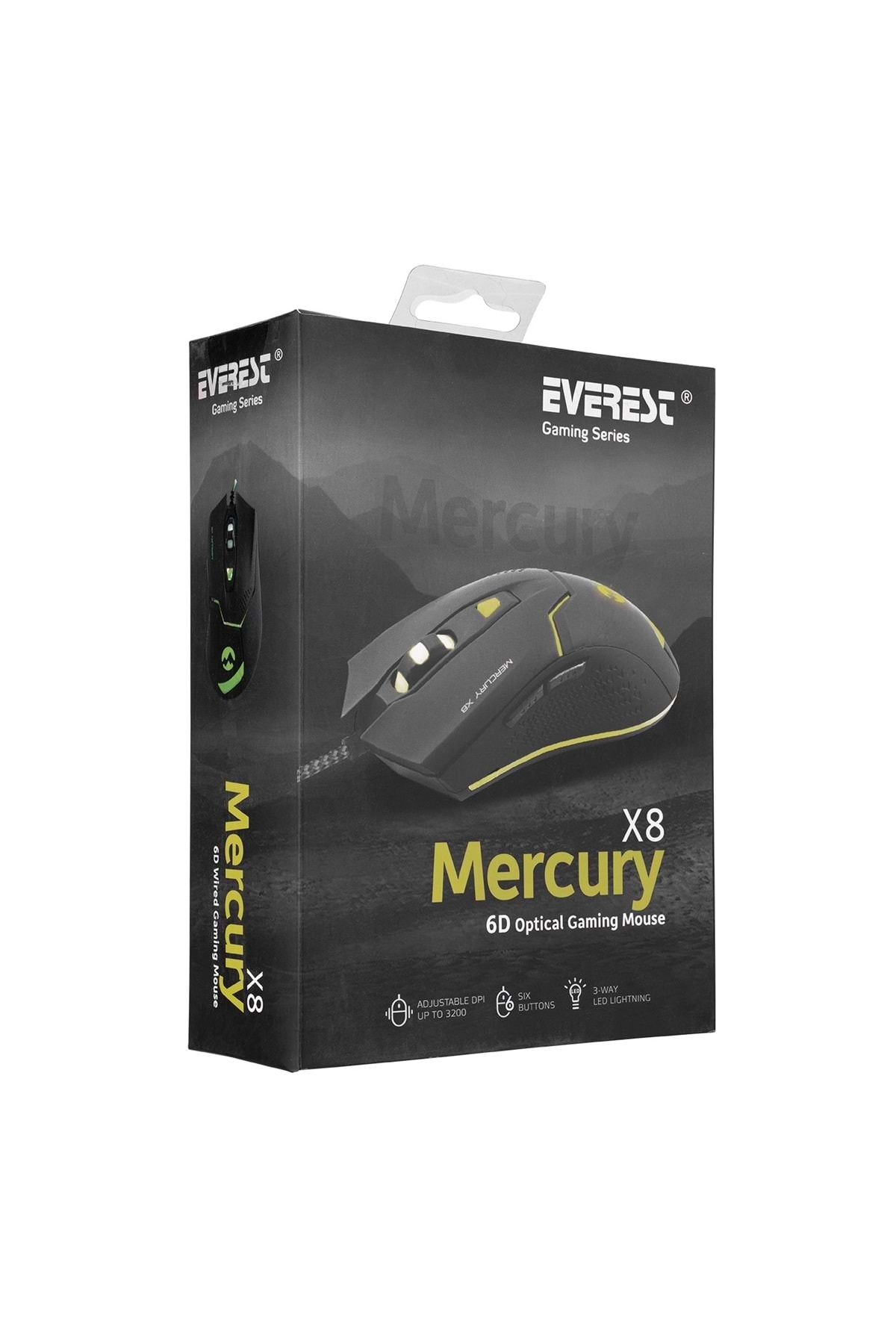 Everest Mercury X8 Usb Siyah 6d Optik Oyun Mouse