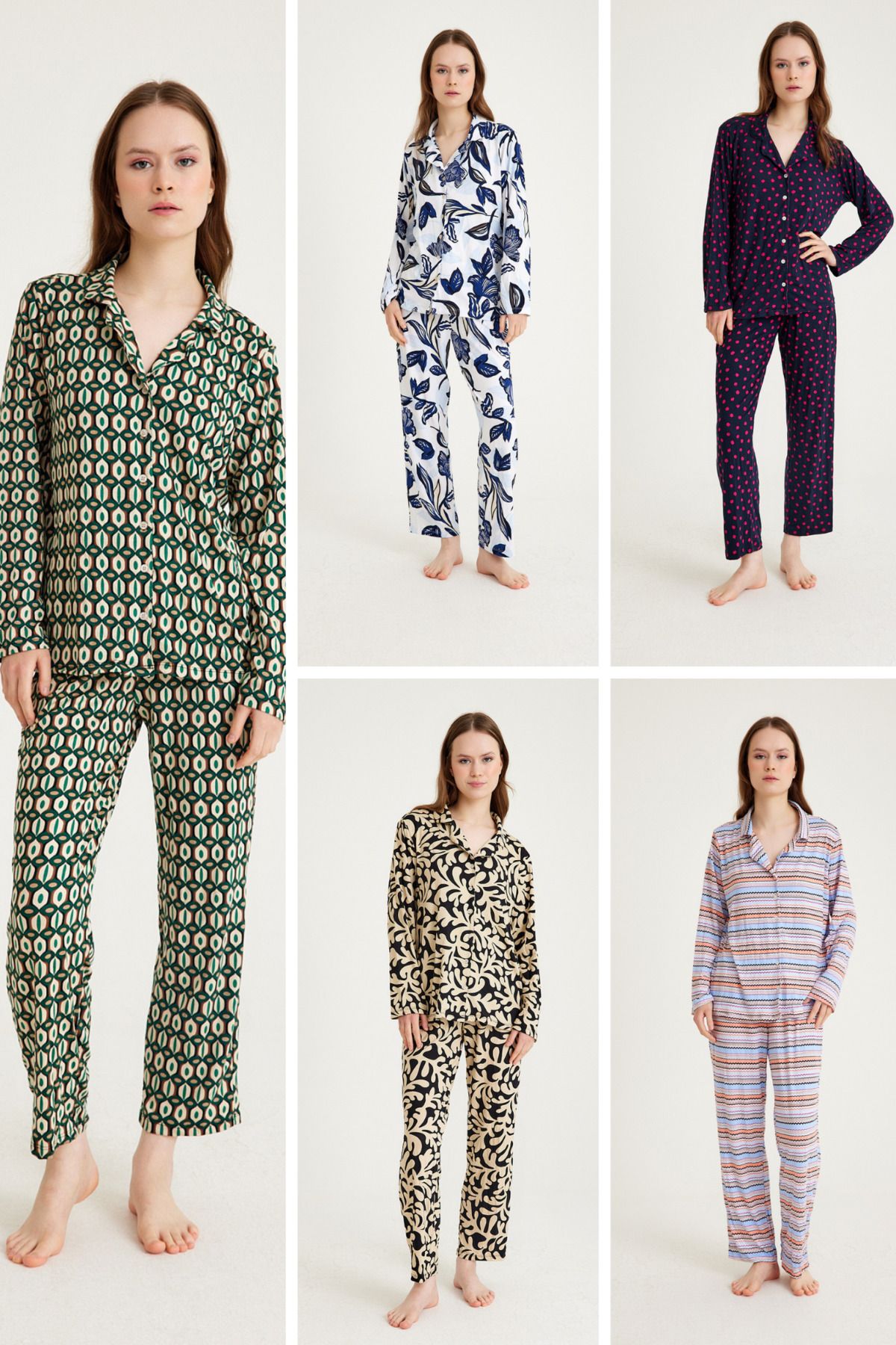 Dennis Denise 5li Paket Kadın Likralı Pijama Takımı