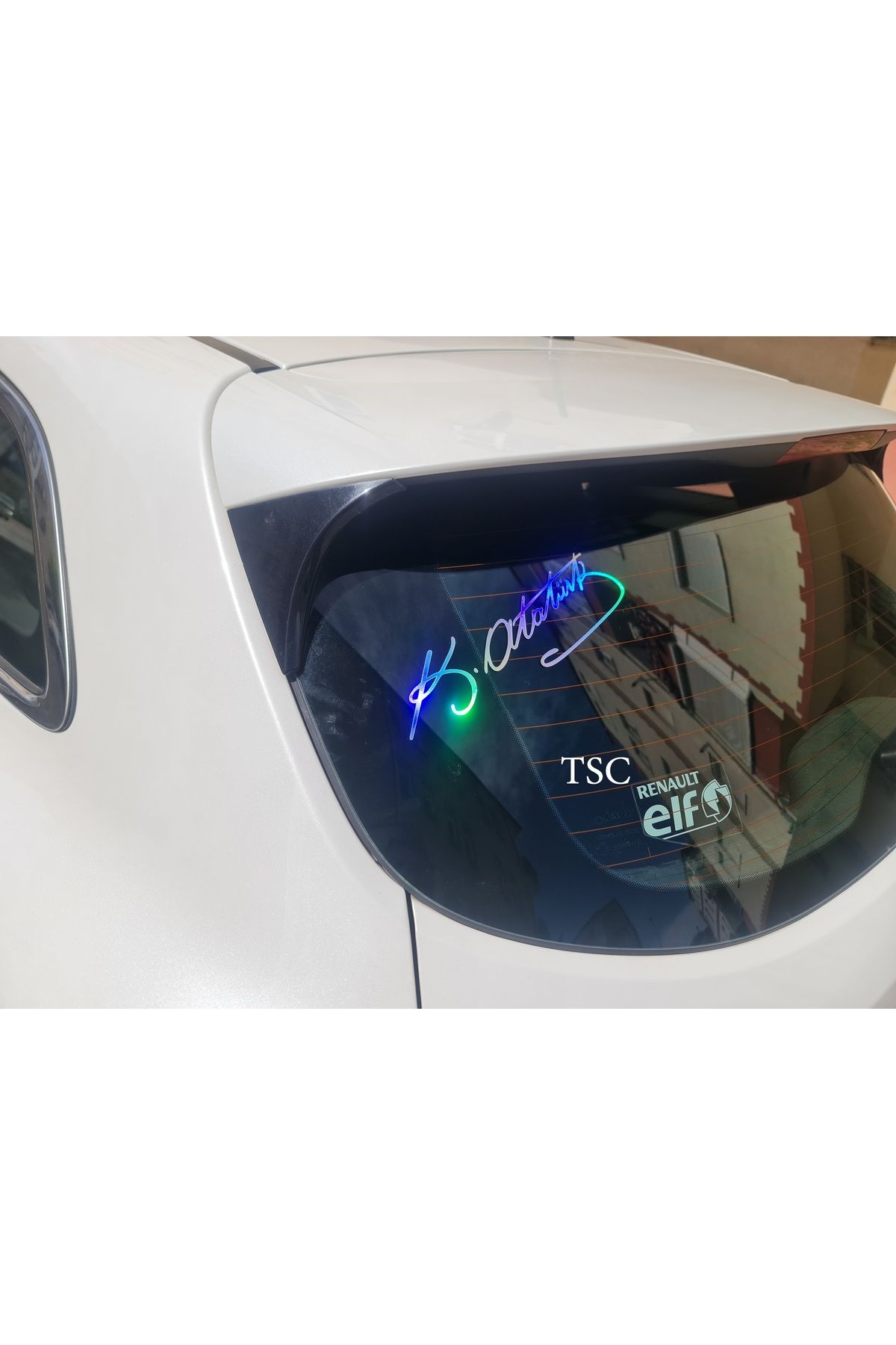 TSC 20cm Araba Arka Cam Hologram Renk Atatürk Imzası Imza Renkli Folyo Etiket