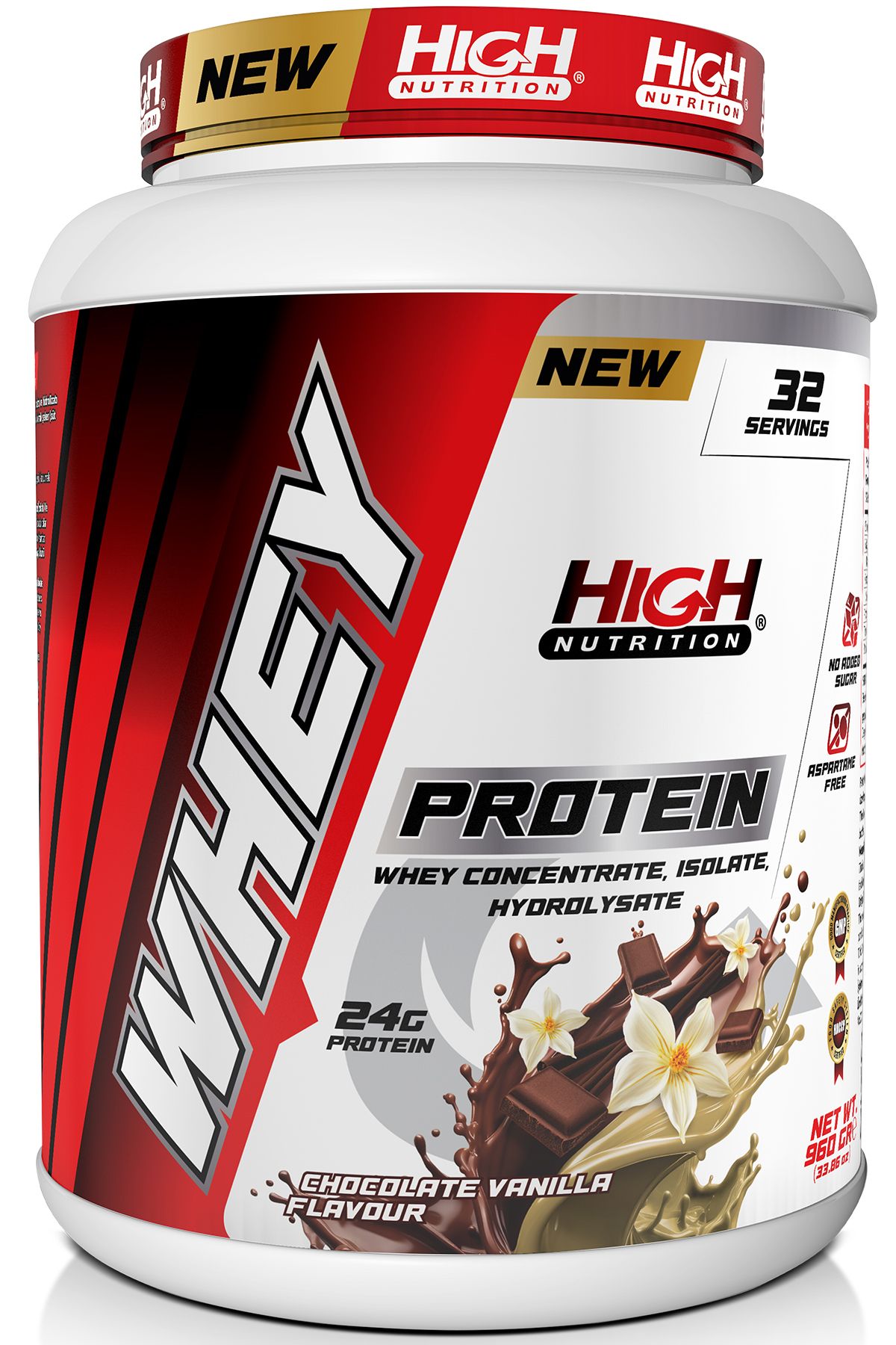 High Nutrition Whey Protein 960 gr Çikolata Vanilya Aromalı Protein Tozu 24 gram Protein 32 Servis