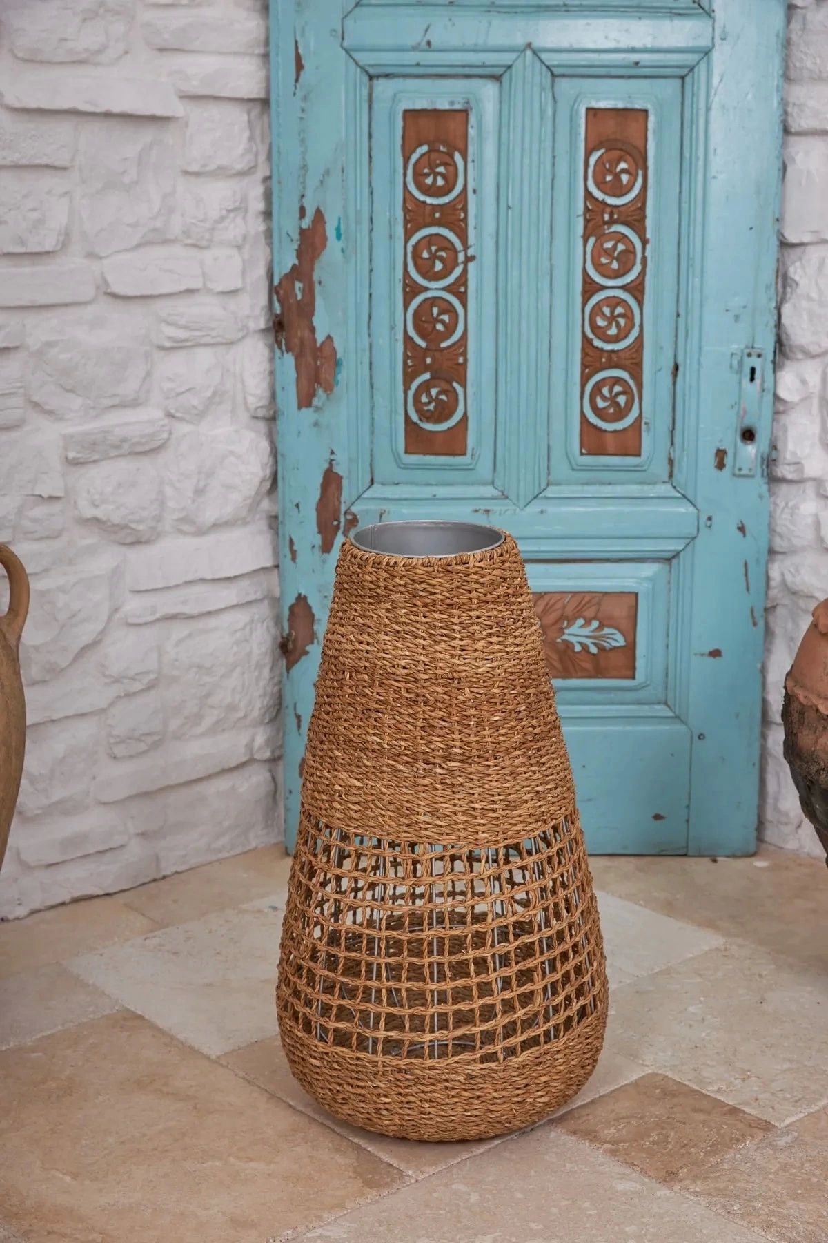 Evistro Dekoratif Desenli Agız Vazo Sepet Saksılık 19x71cm